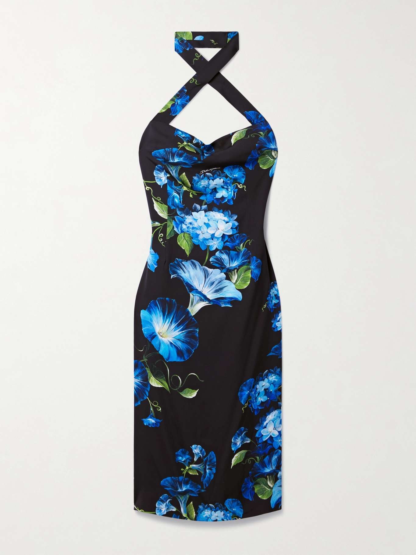 Floral-print silk-blend charmeuse halterneck midi dress - 1