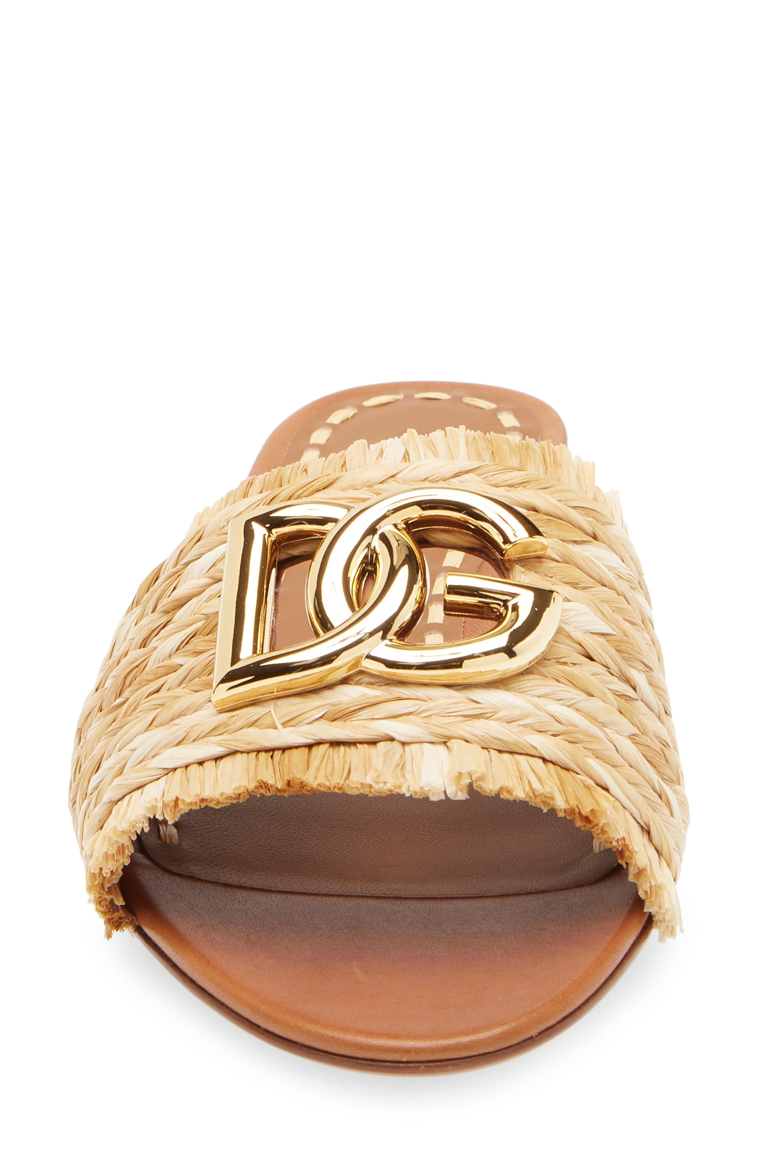 Dolce&Gabbana DG Logo Raffia Slide Sandal in 8B218 Legno/Naturale at Nordstrom - 4
