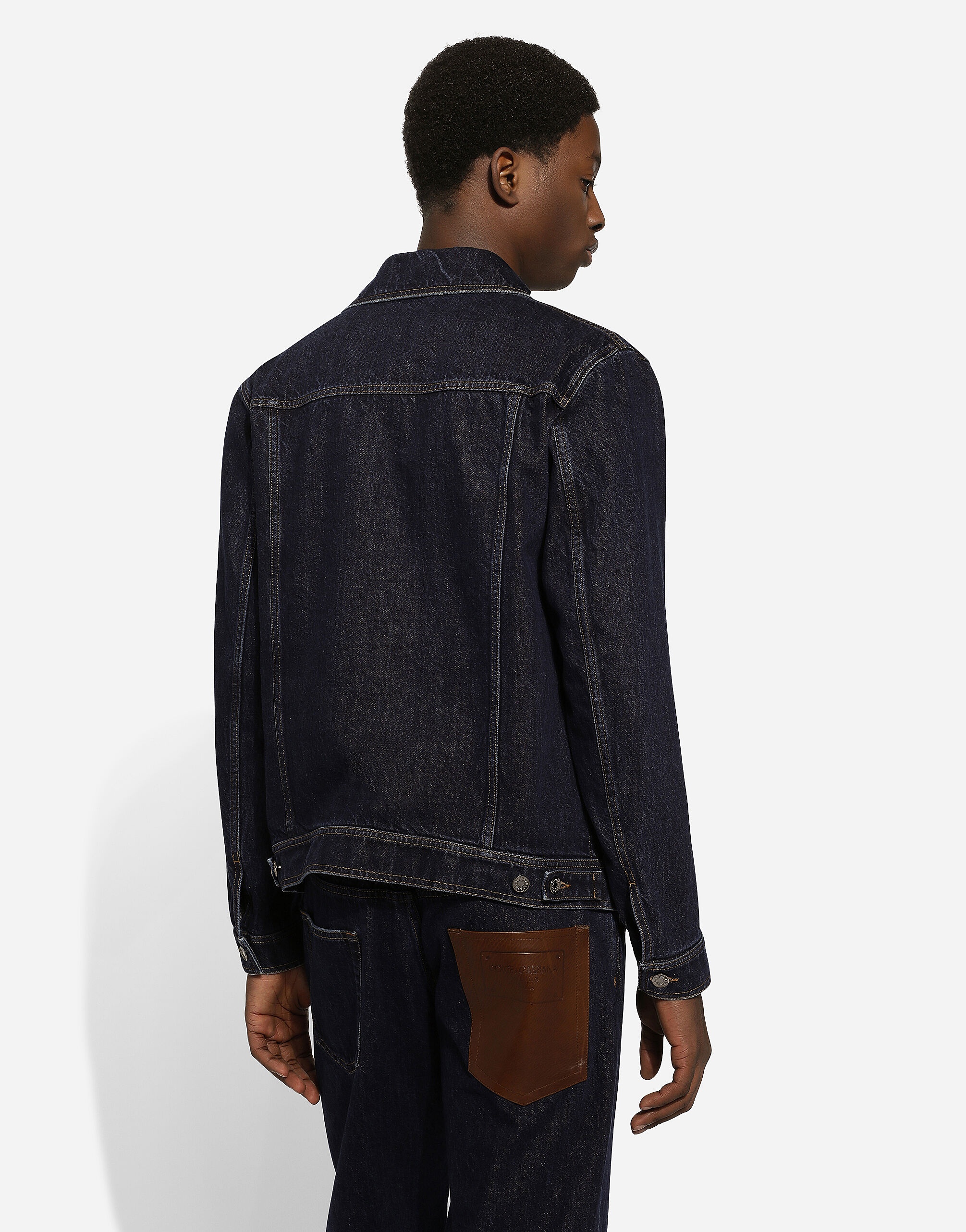 Denim jacket with embossed tag on leather - 5