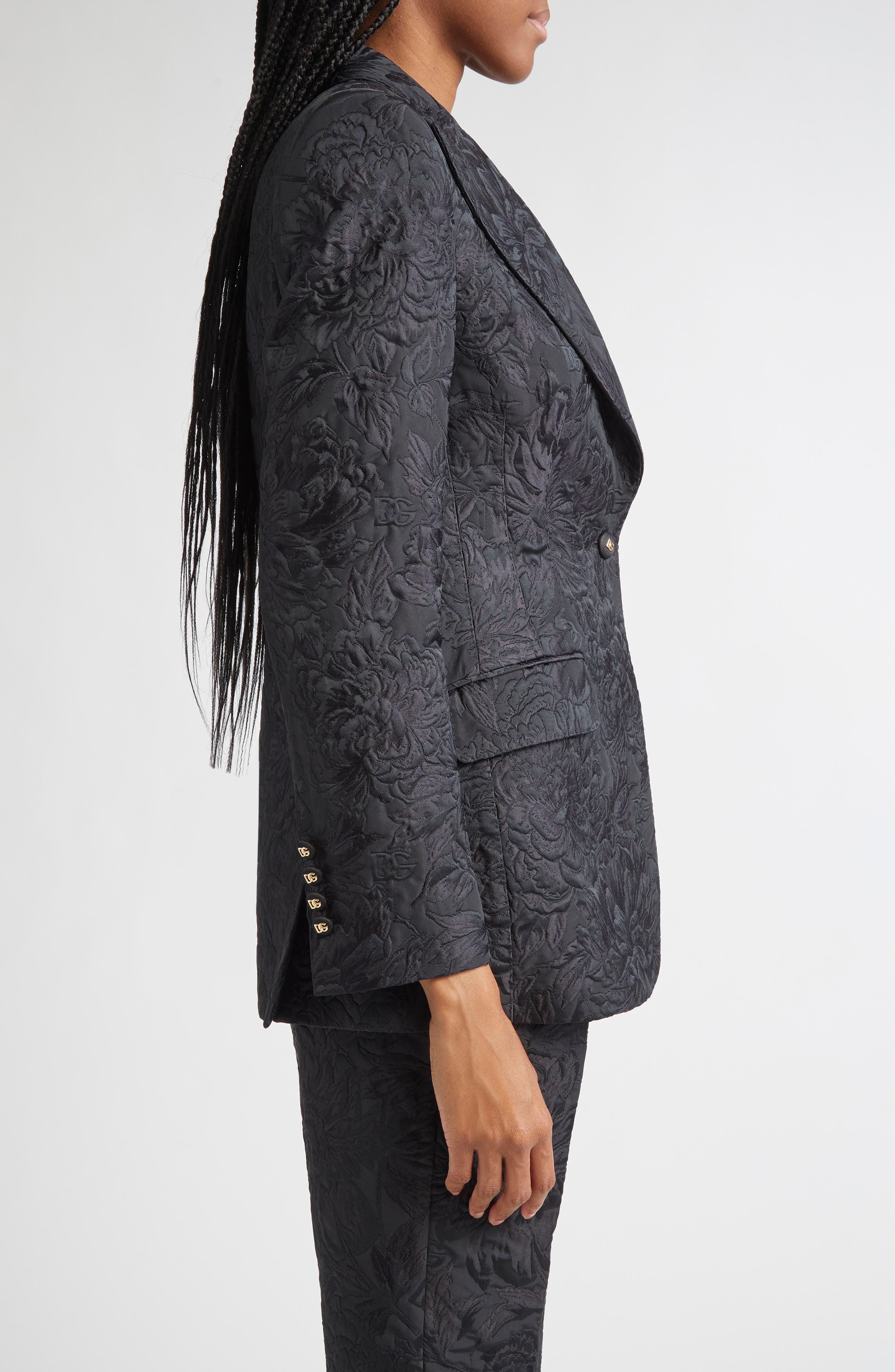 Dolce&Gabbana One-Button Floral Brocade Blazer in N0000 Nero at Nordstrom - 4