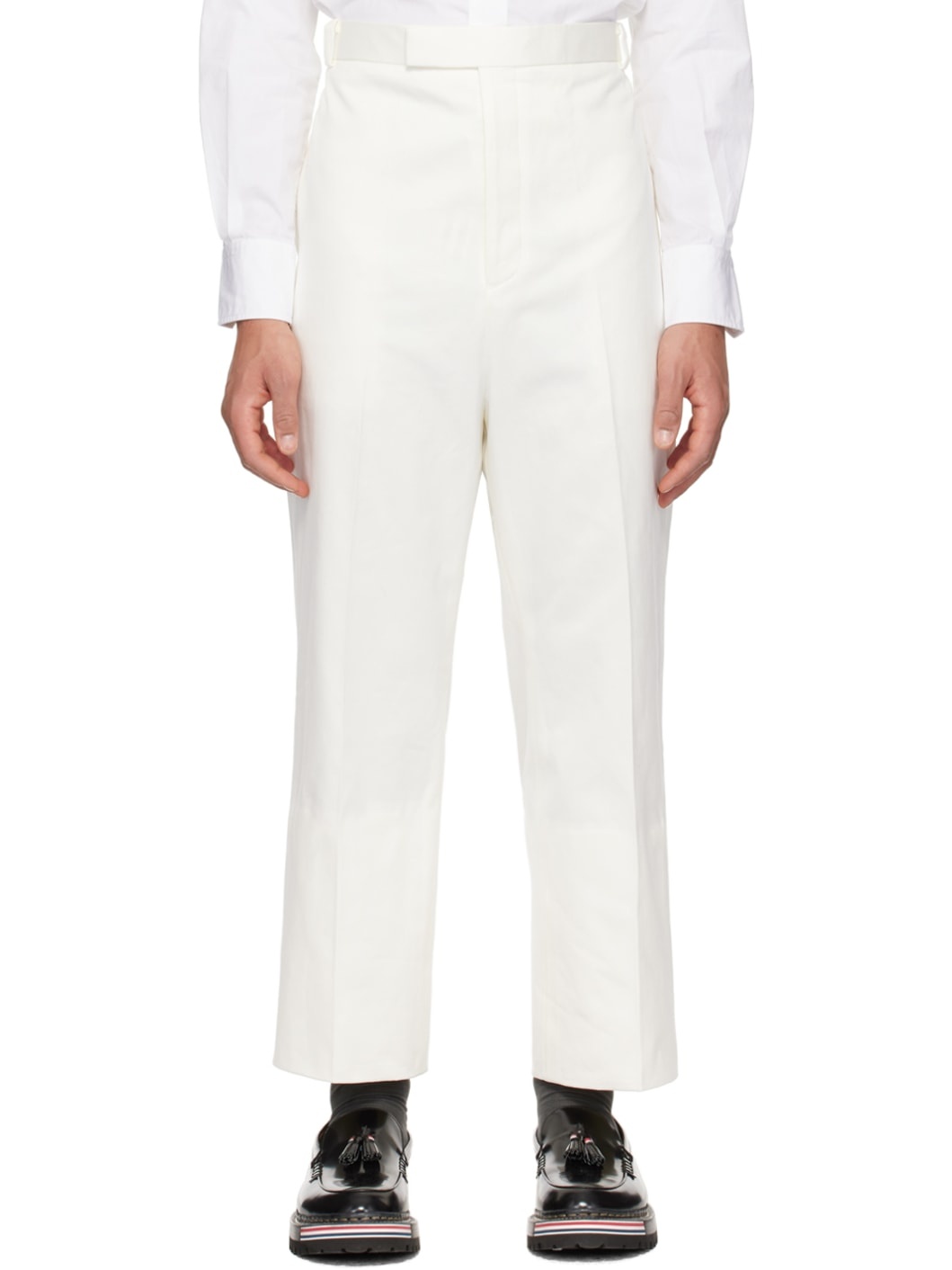 White Rolled Cuff Trousers - 1