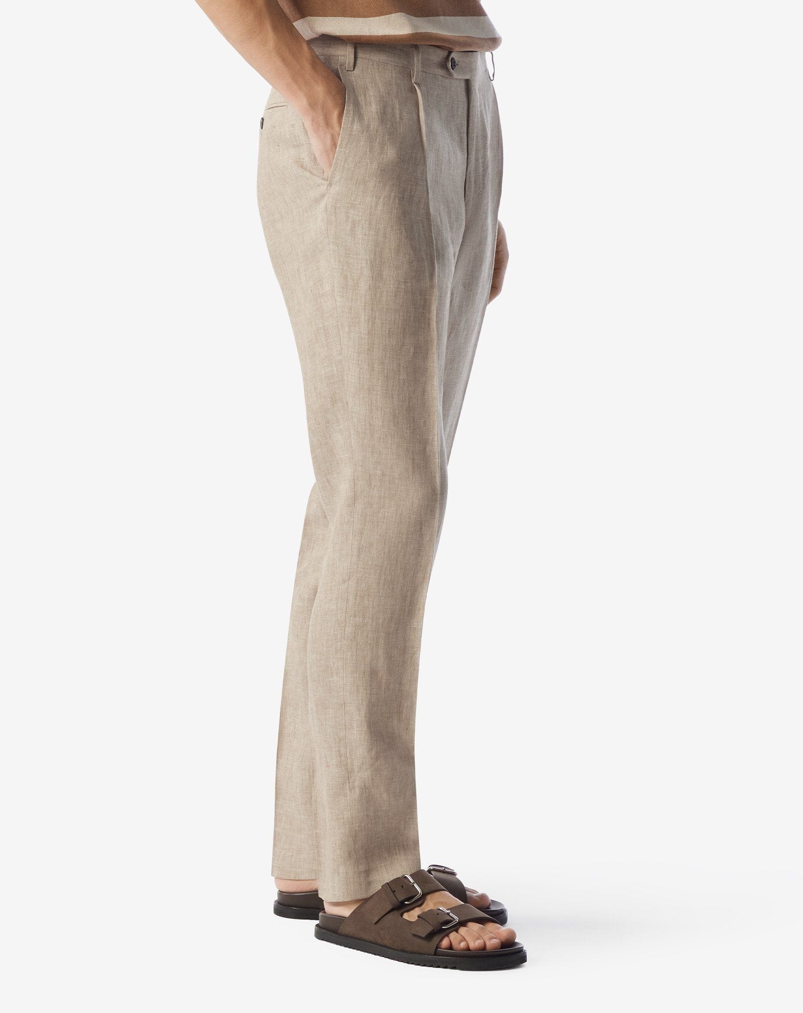 Single-dart beige trousers made from pure linen chambray - 2