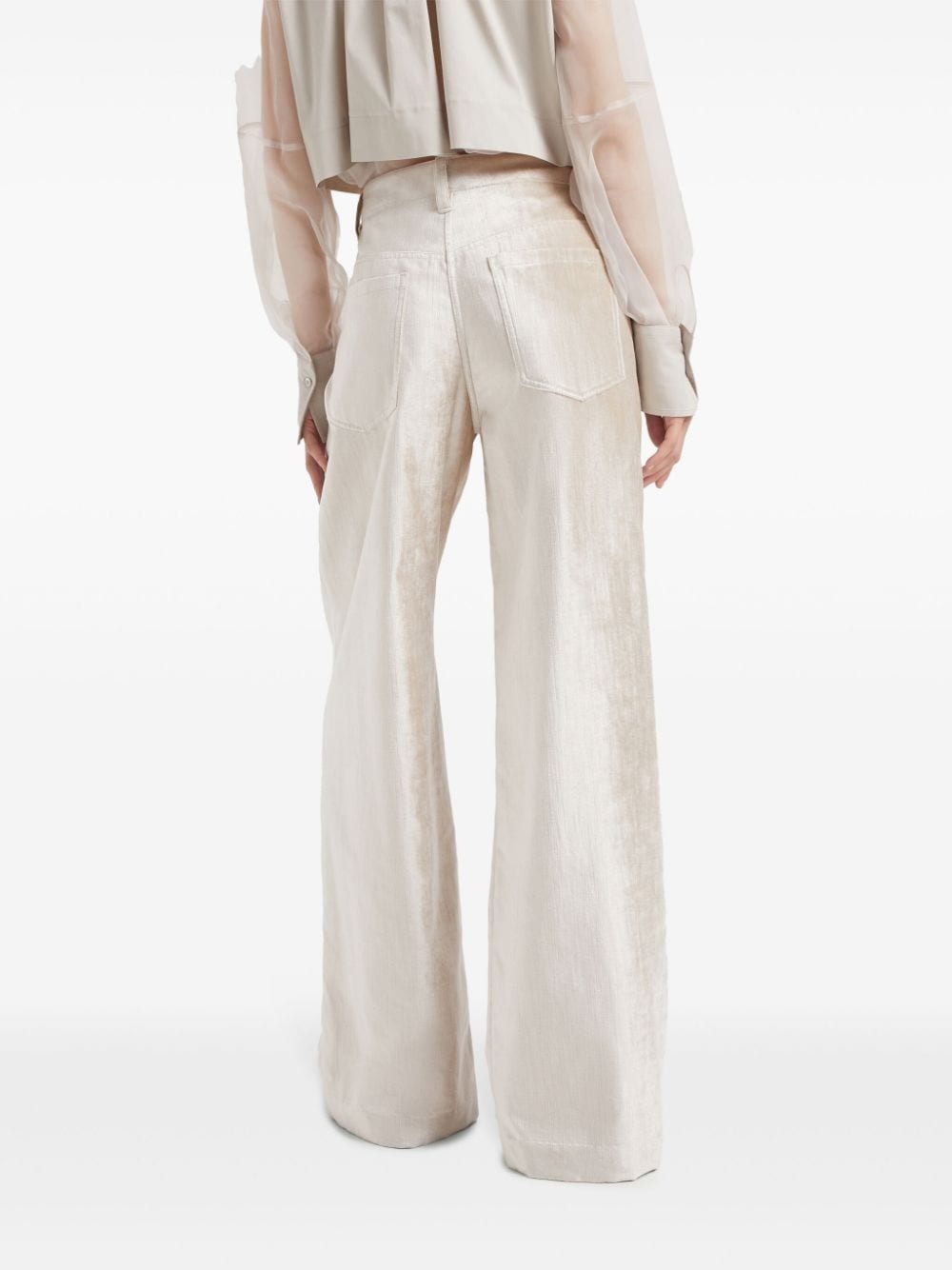 shimmer-finish wide-leg trousers - 4