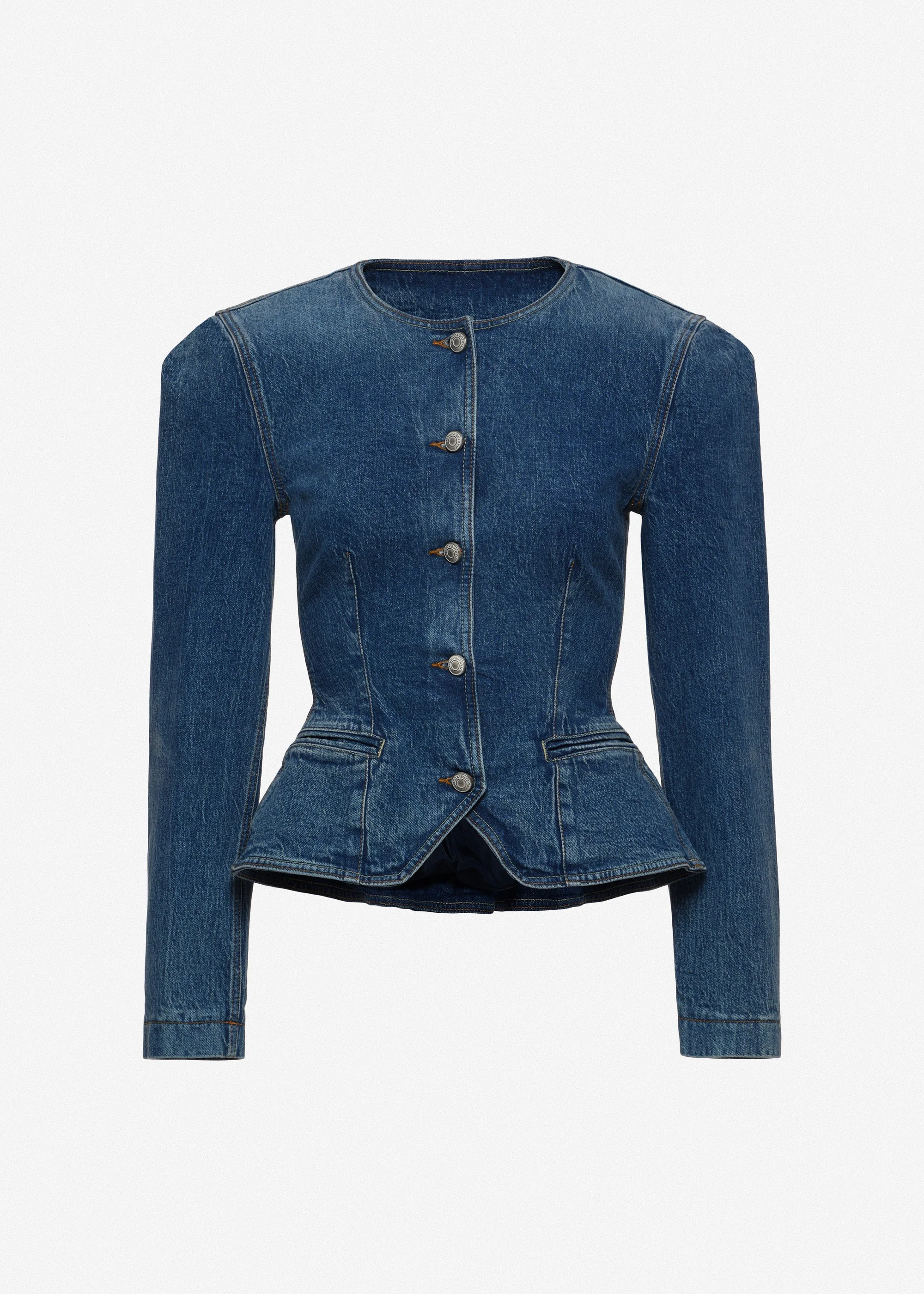 Fitted denim peplum jacket in blue - 1