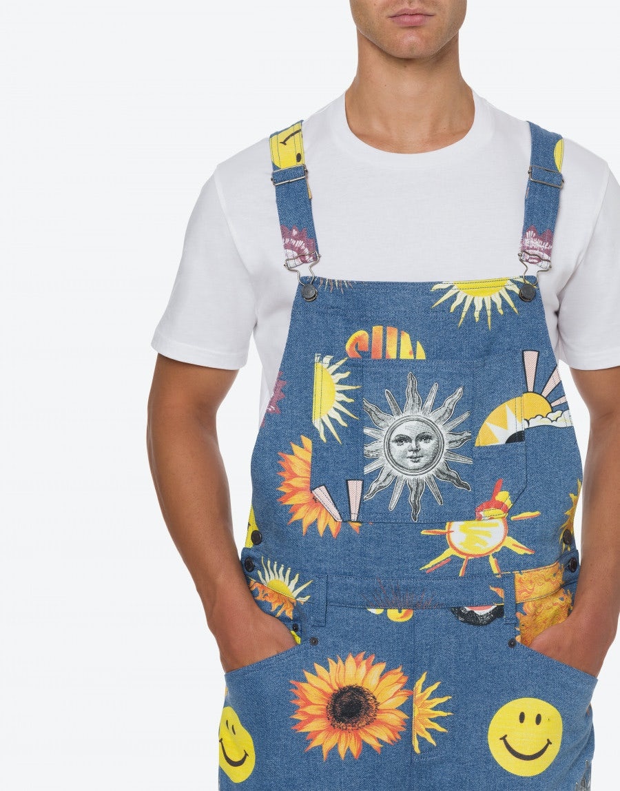 ALLOVER SUN SMILEY® PRINT DENIM STRETCH DUNGAREE - 4