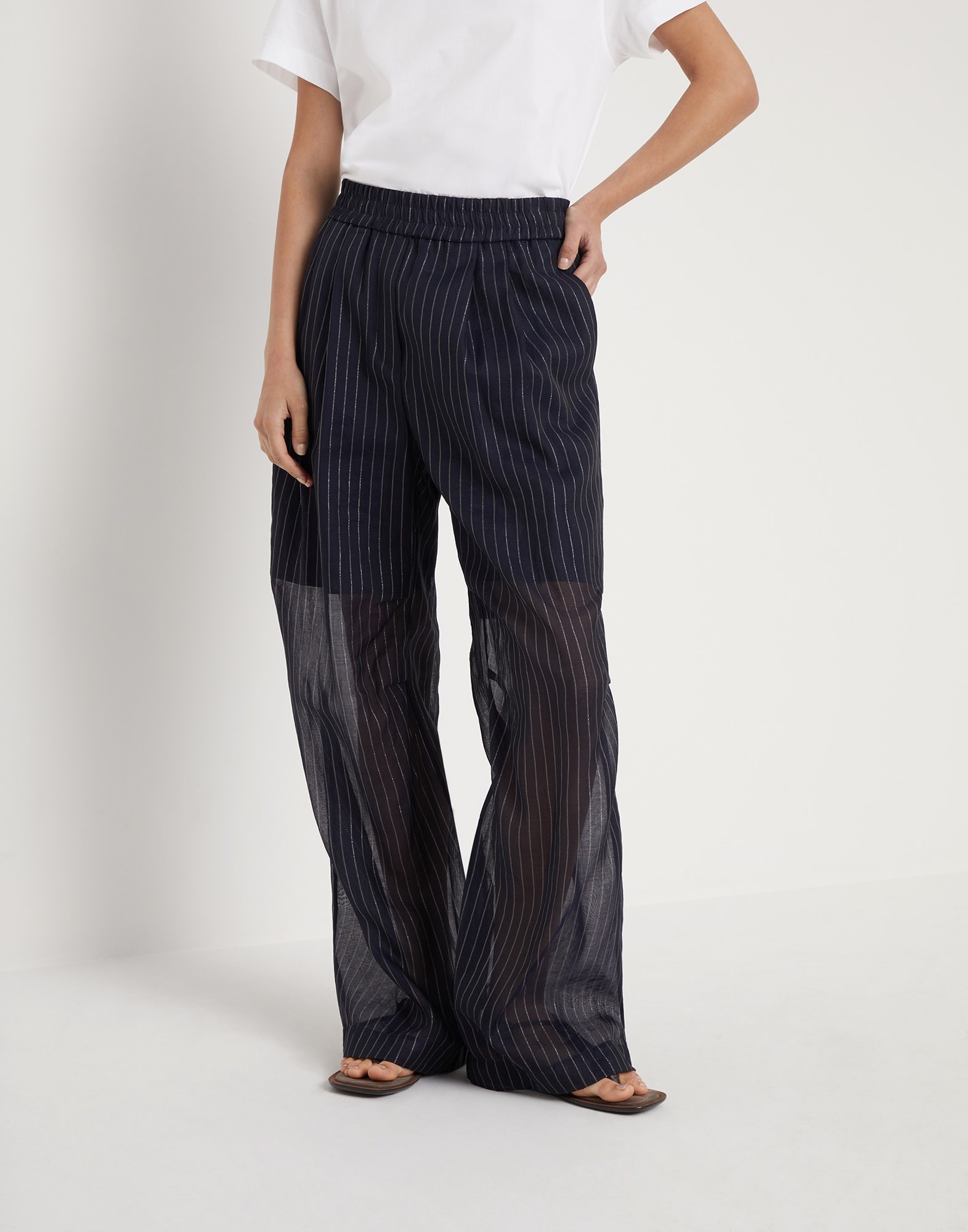 Cotton sparkling stripe gauze loose trousers - 1