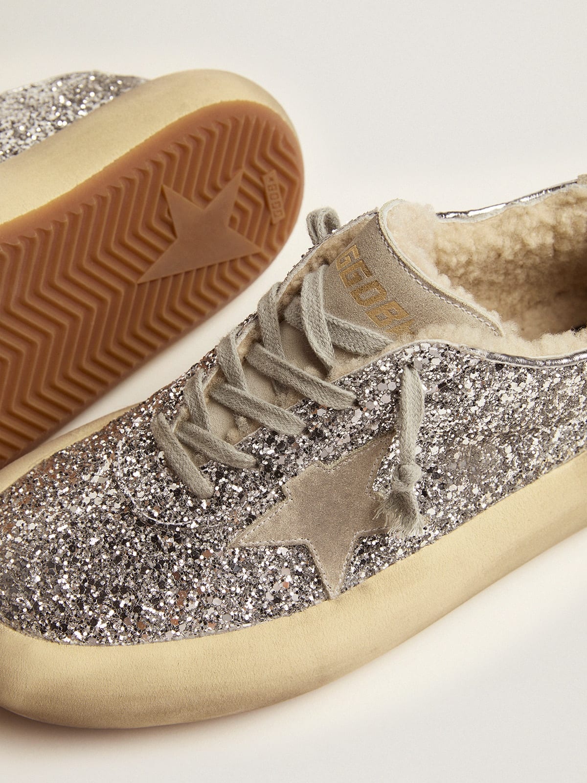 Women's Space-Star shoes in silver glitter with shearling lining - 4