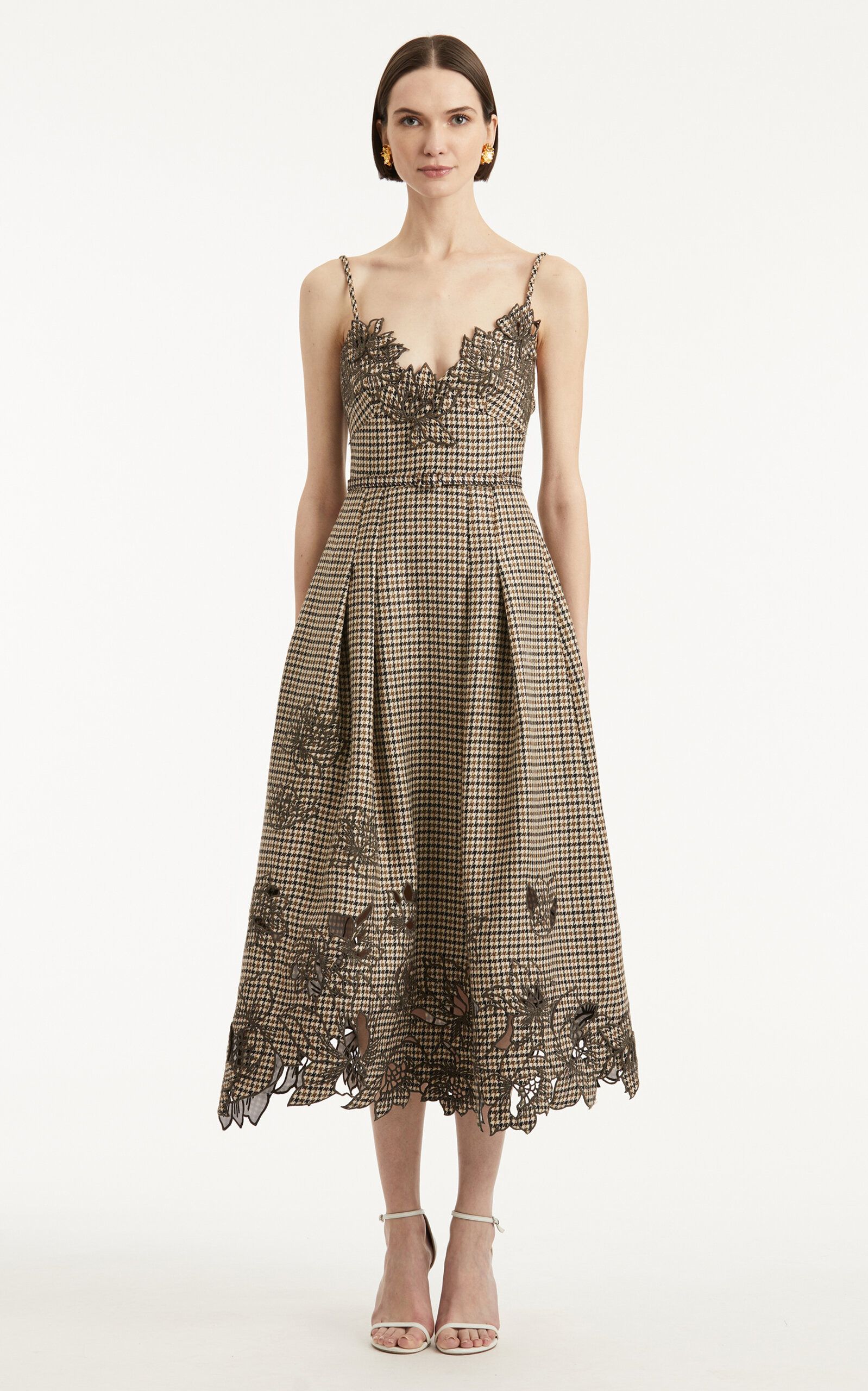 Embroidered Pied De Poule Wool Midi Dress multi - 2