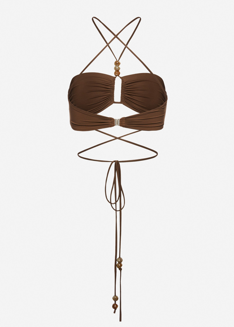 Criss-cross bandeau top in brown with beads 2