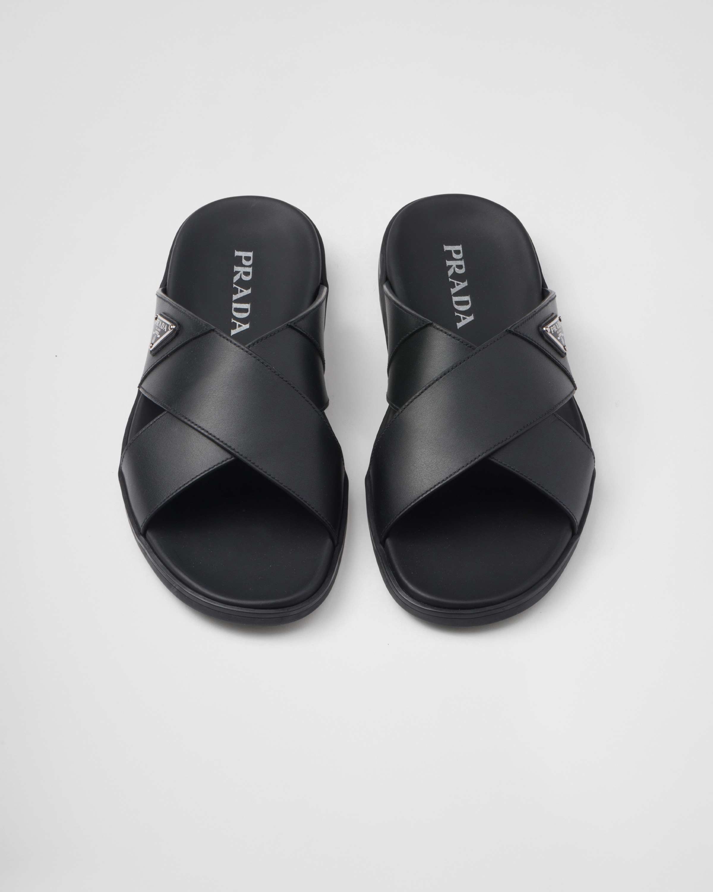 Leather crisscross slides - 4