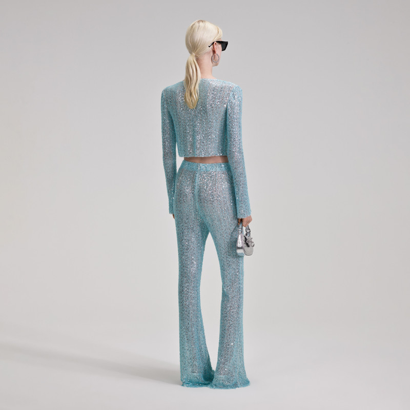 self-portrait Blue Beaded Tie Cardigan outlook