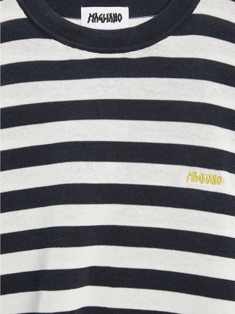 Magliano | Venezia Knitted Tee White And Navy - 7