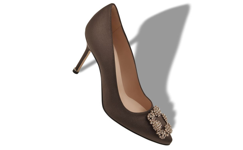 Manolo Blahnik Brown Satin Jewel Buckle Pumps outlook