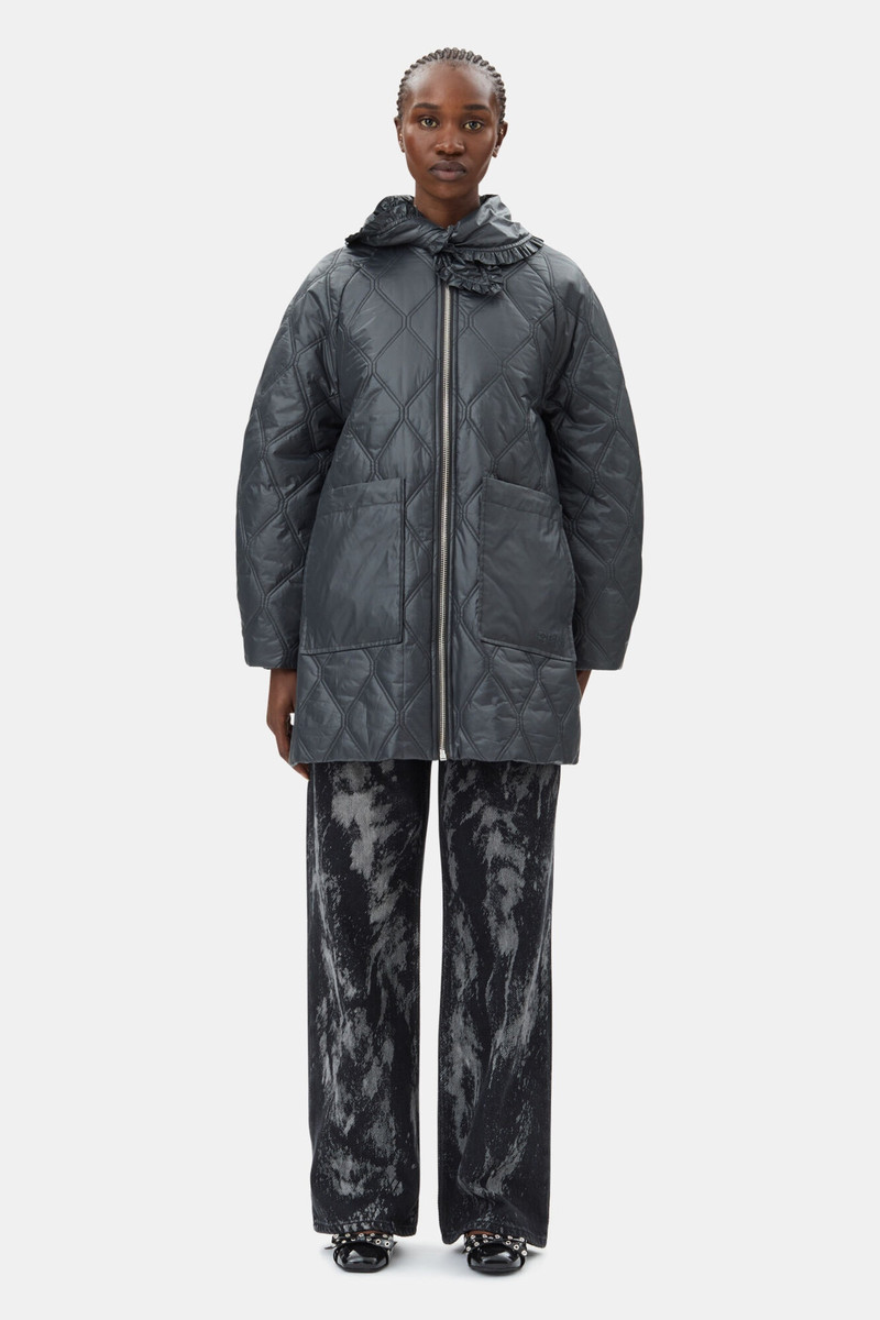BLACK SHINY QUILT MIDI JACKET 3