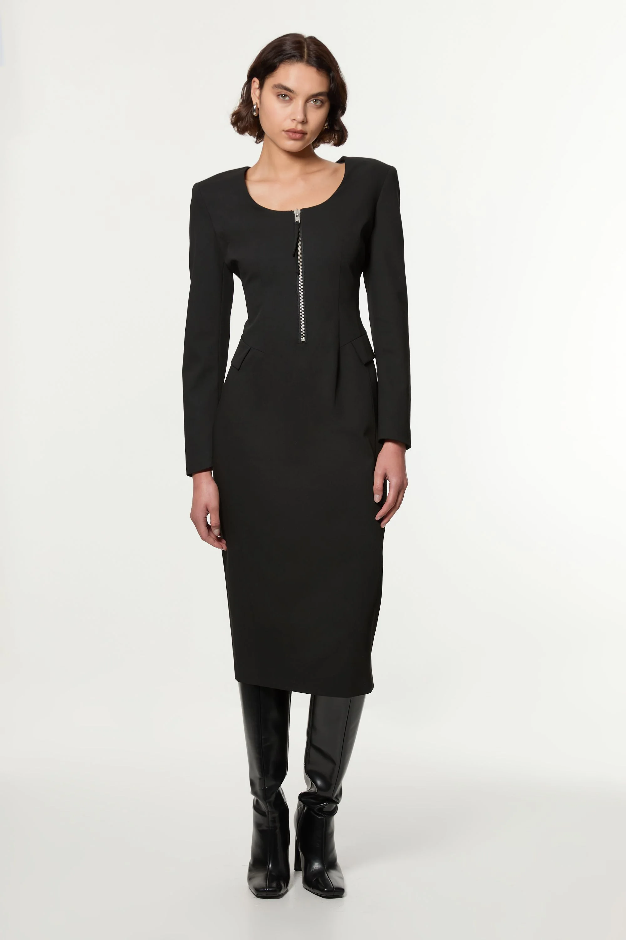 Tailored Viscose Zip Through Multi Stitch Midi Dress - 1