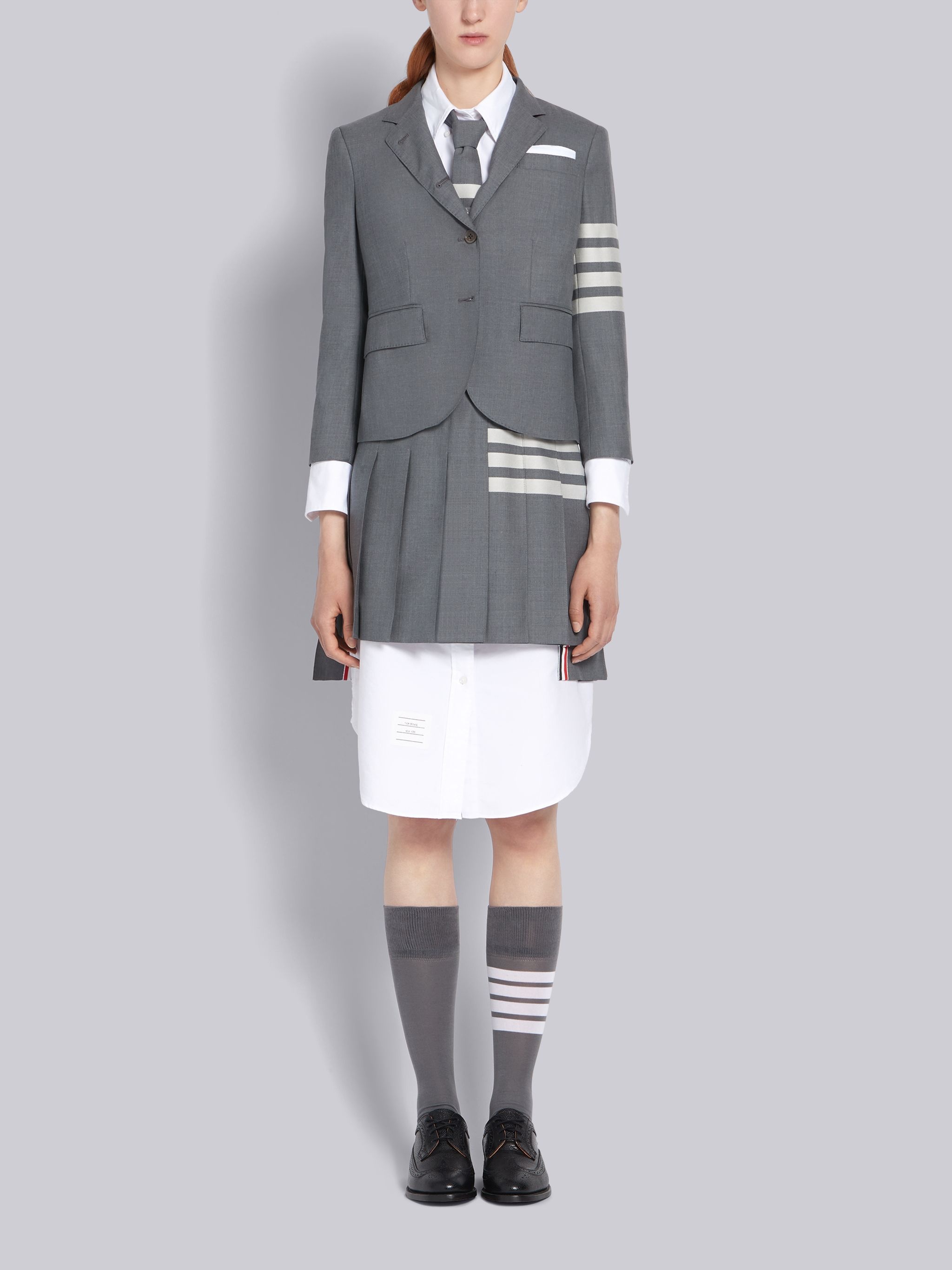 Medium Grey Plain Weave Mini Pleated 4-Bar Skirt - 4