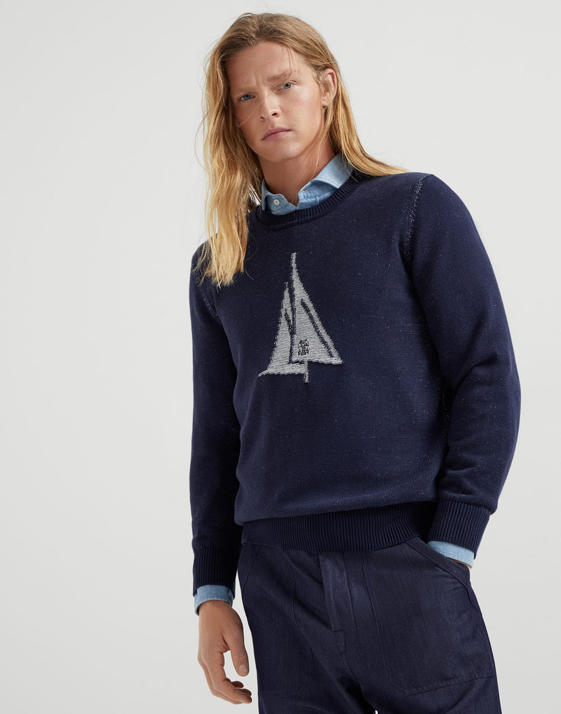 Cotton vanisé intarsia sweater - 1