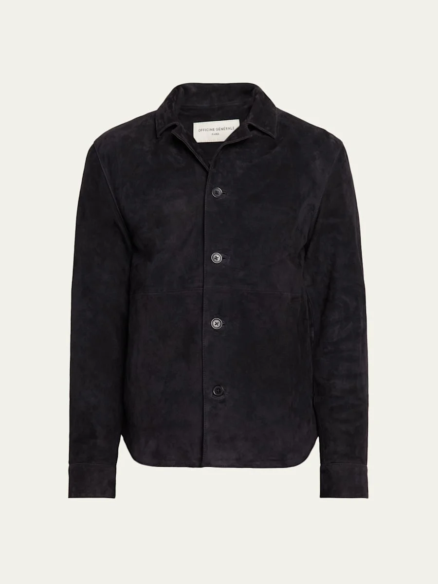 Men's Single-Breasted Suede Overshirt - 1