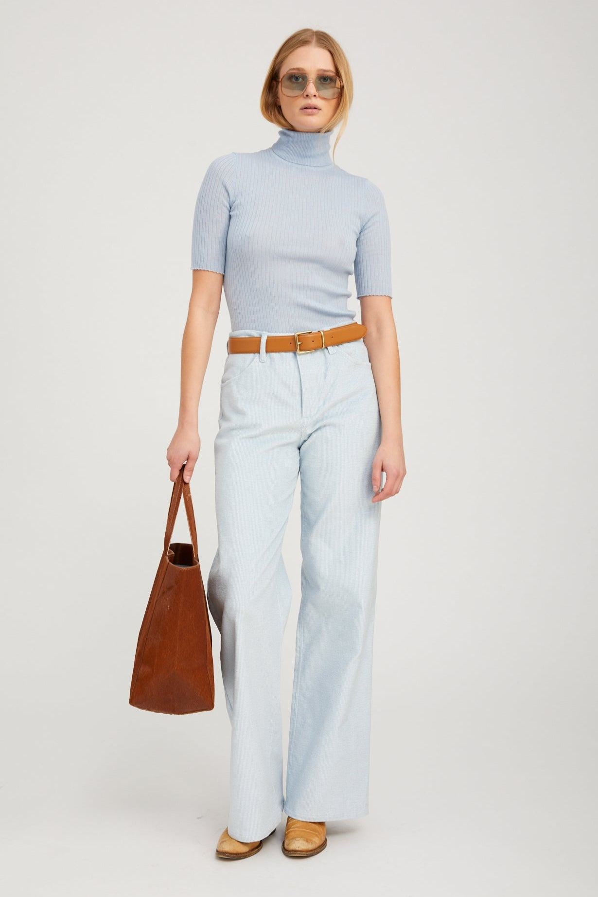 BABY BLUE CORDUROY WIDE LEG TROUSERS - 2