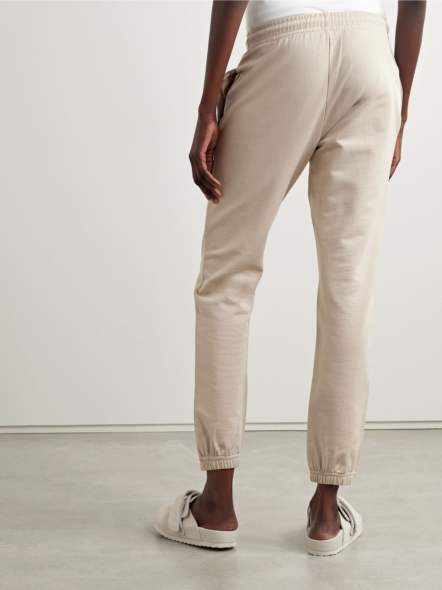Appliquéd cotton-jersey tapered track pants Beige - 3