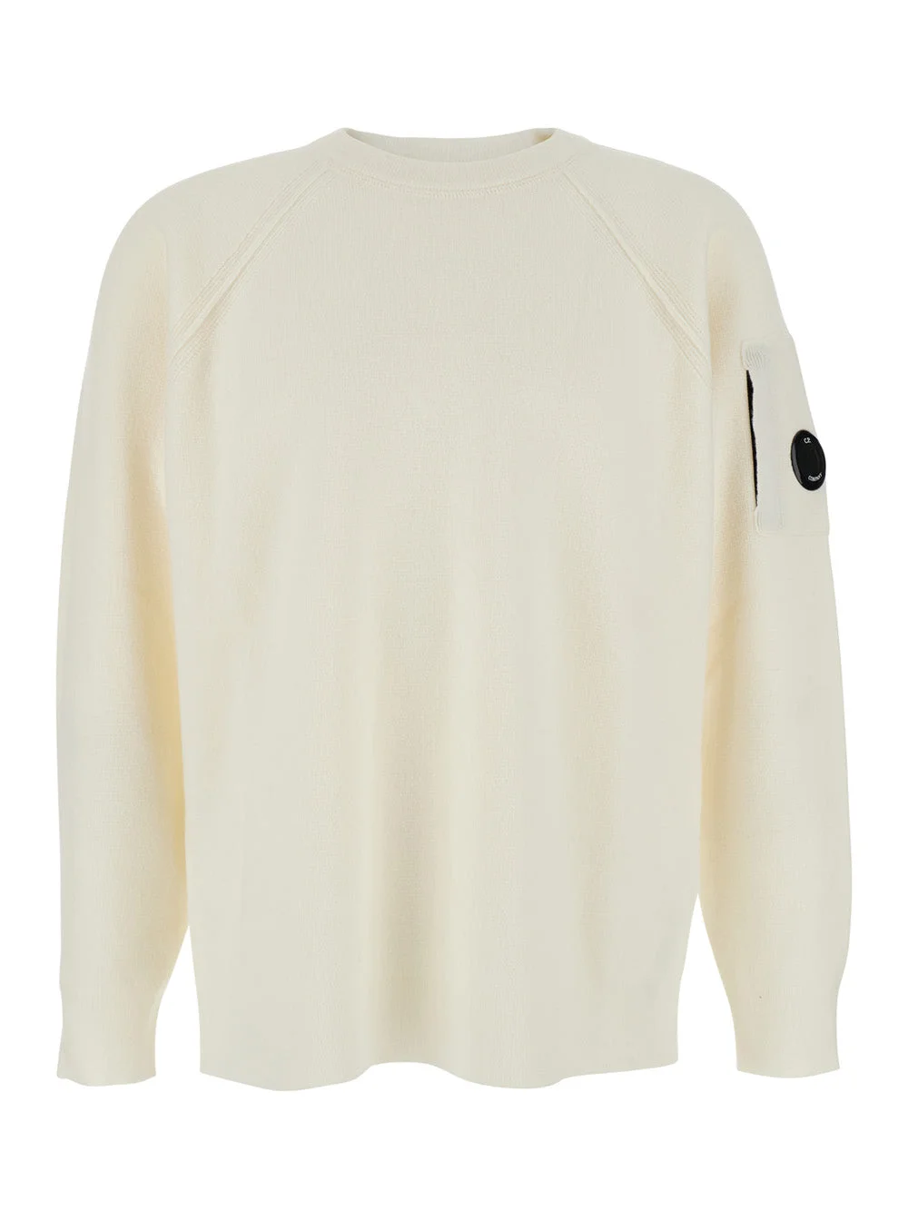 C.P. Company Men White Crewneck Sweater With Logo Plaque On The Sleeve In Wool Blend Man - 1
