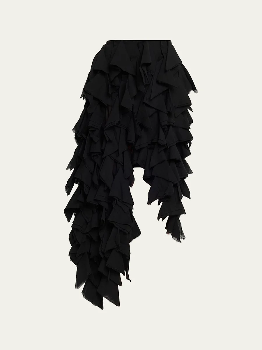 Asymmetric Cotton Ruffle Handkerchief Skirt - 1