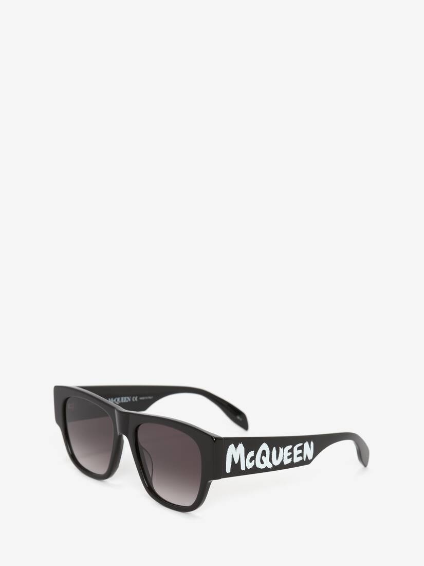 Men's McQueen Graffiti Rectangular Sunglasses in Black/white - 3