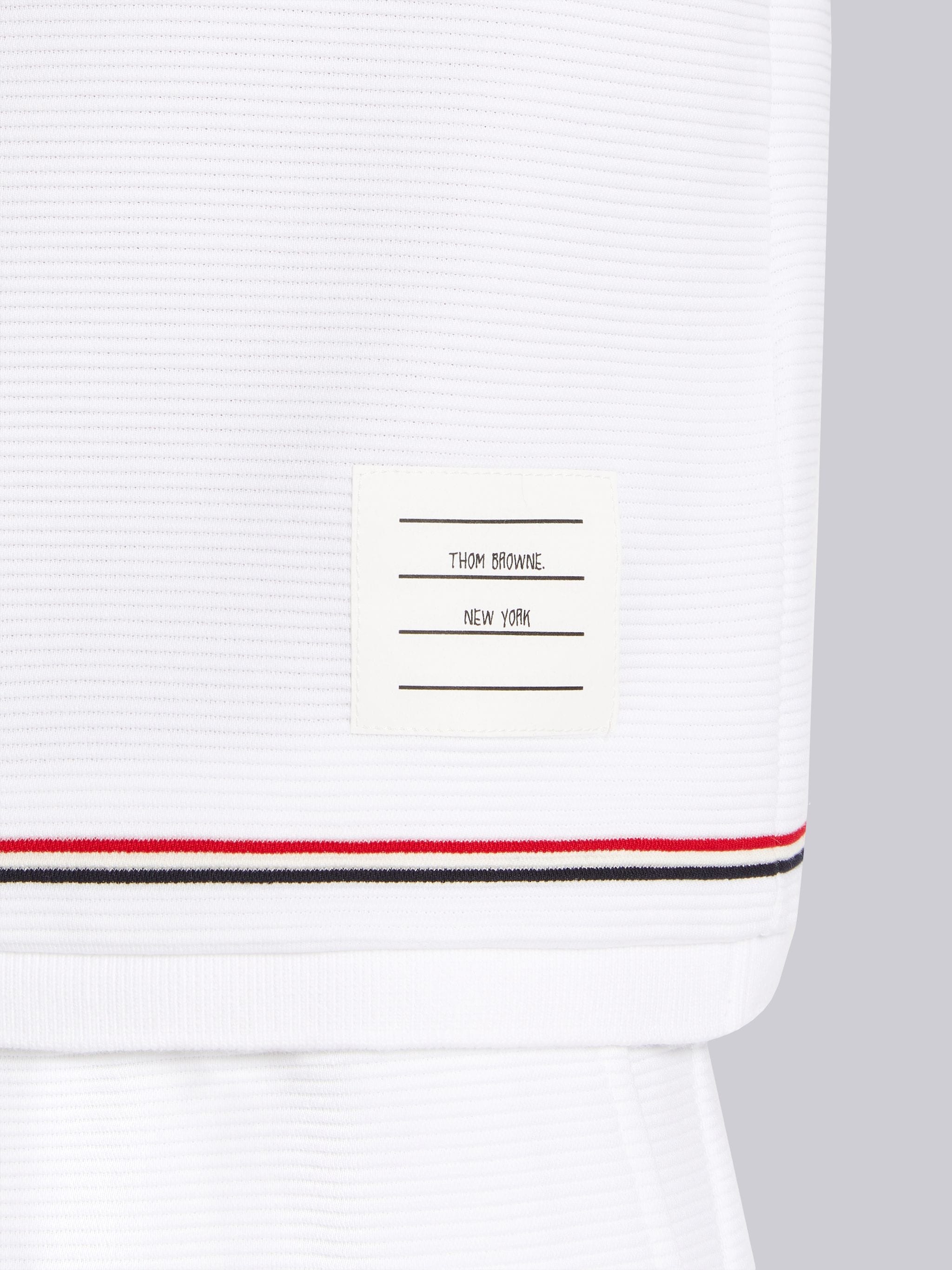 White Ottoman Rib Stripe Hem Short Sleeve Sweatshirt - 6