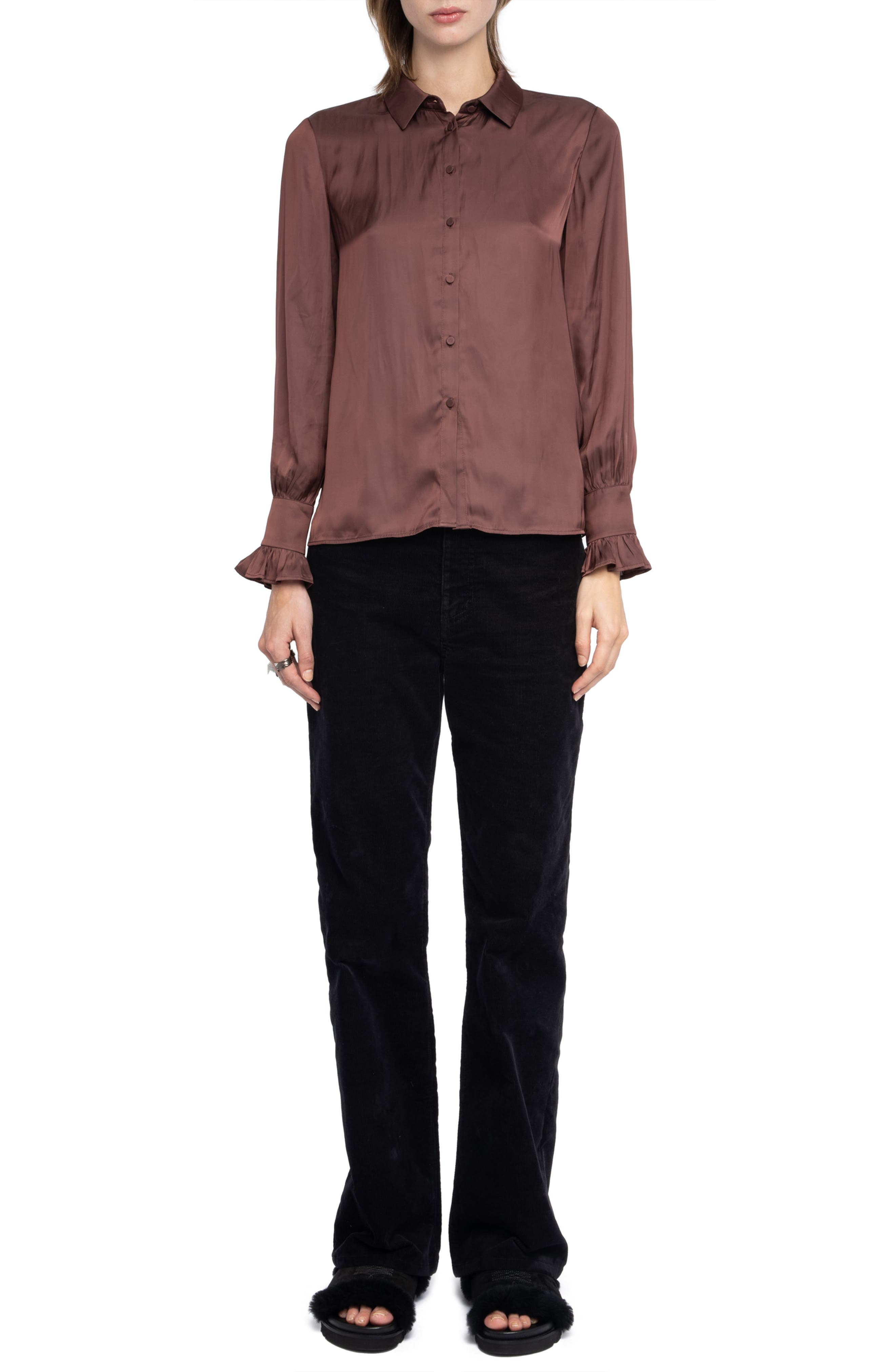 Zadig & Voltaire Thely Satin Shirt in Burgundy at Nordstrom - 7