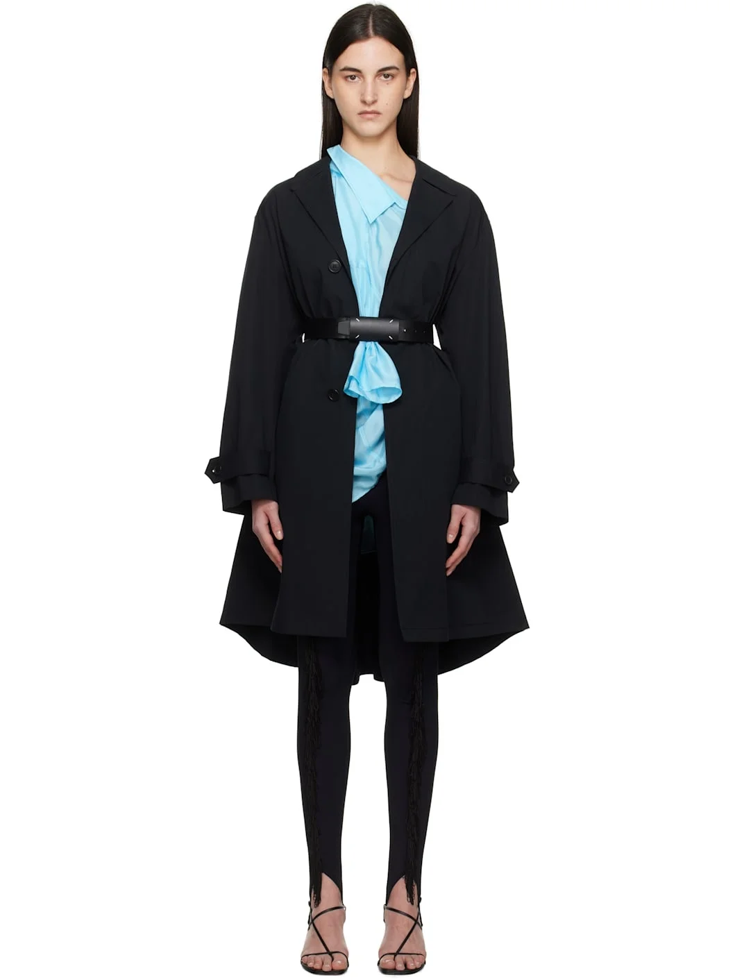 Black Spliced Trench Coat - 1