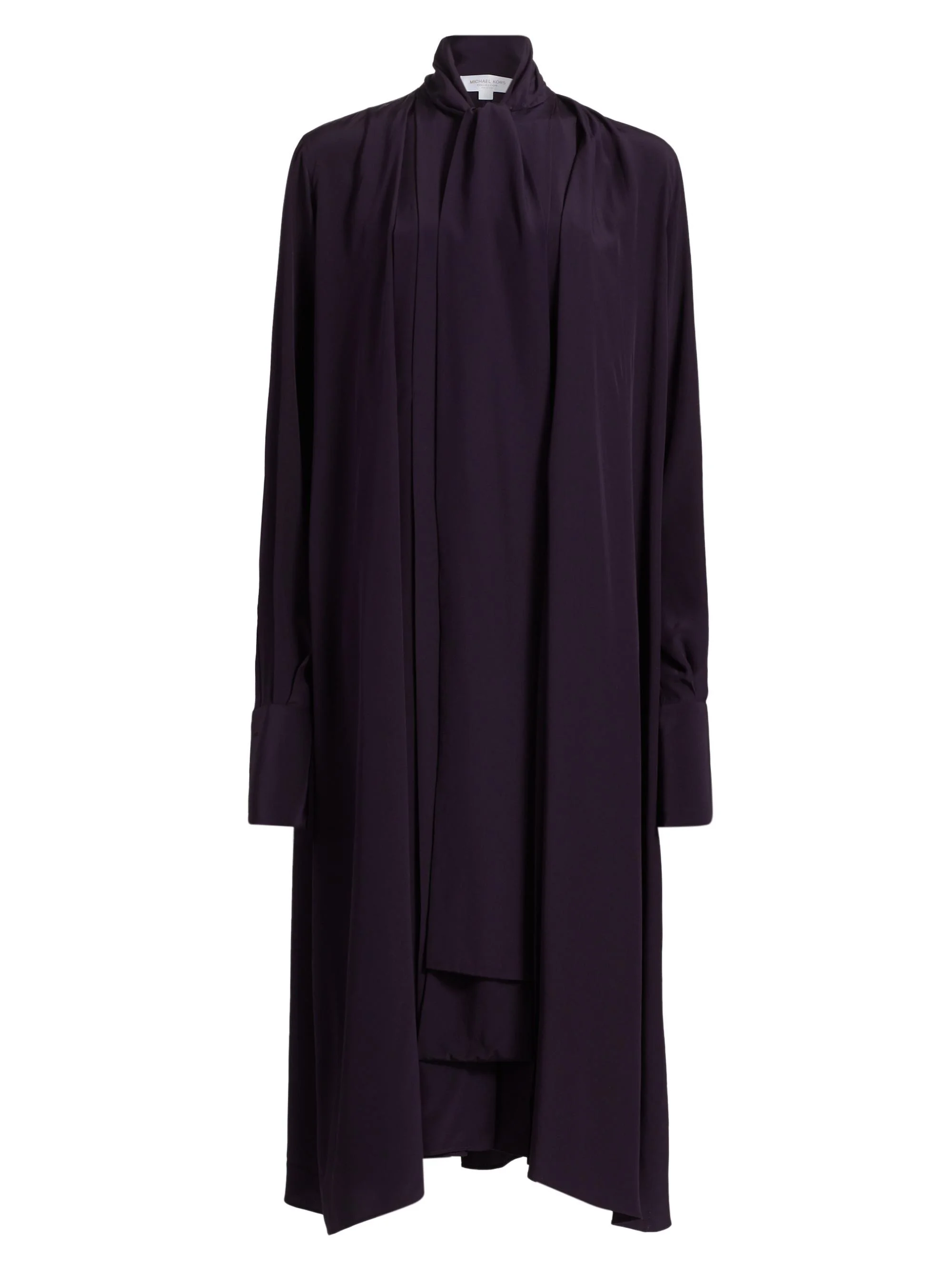 Women's Silk Draped Tieneck Midi-Shirtdress - Aubergine - 1