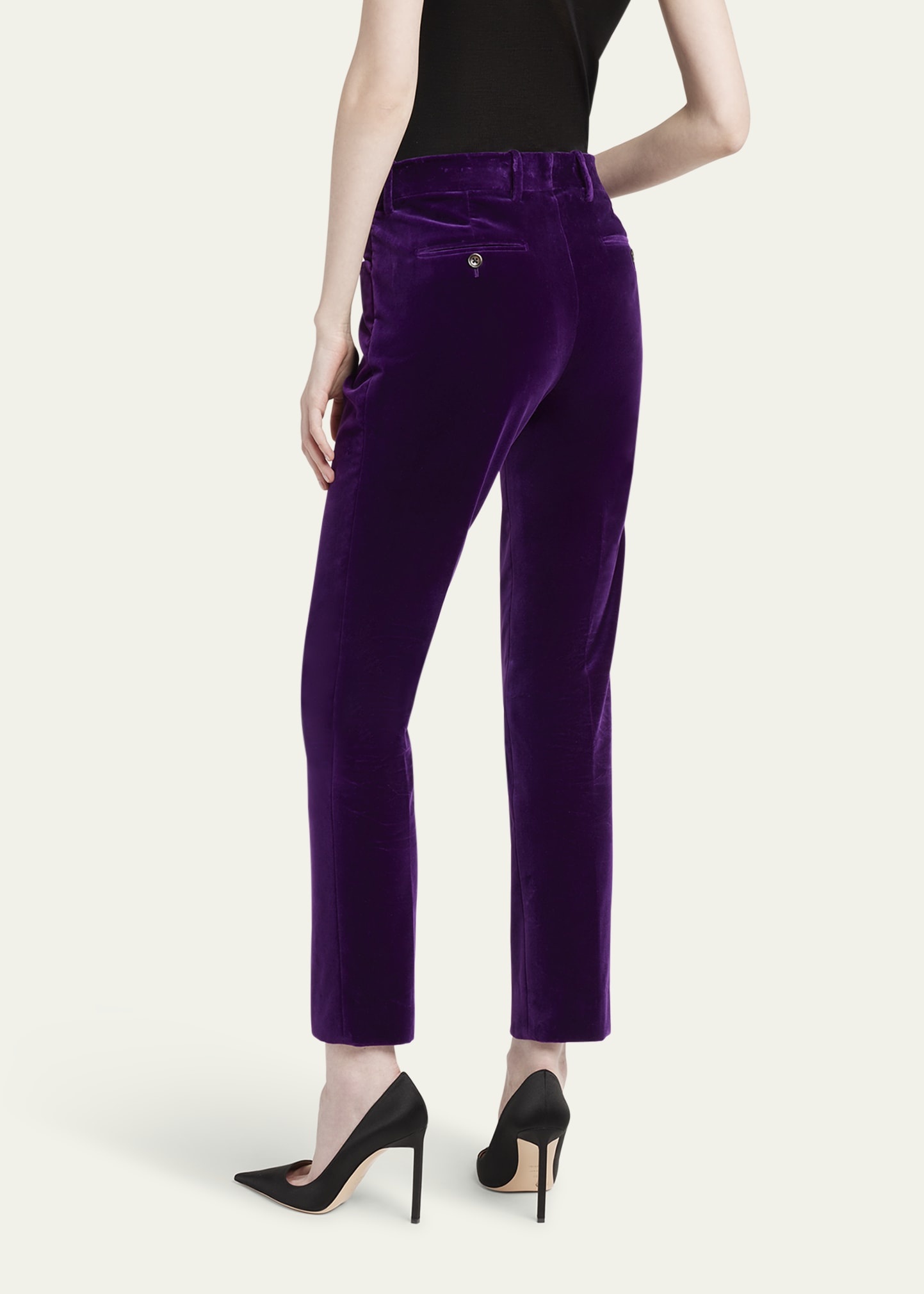 Velvet Slim-Leg Ankle Cigarette Trousers - 3