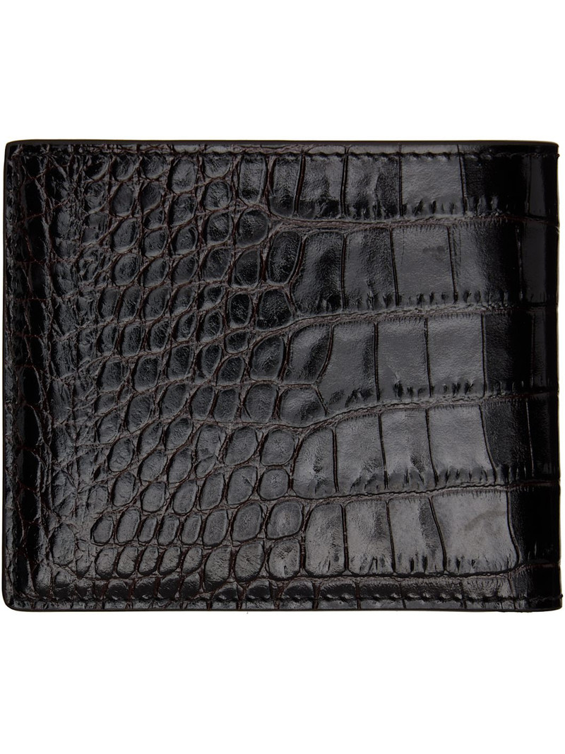 TOM FORD Brown Shiny Printed Croc T Line Classic Bifold Wallet outlook