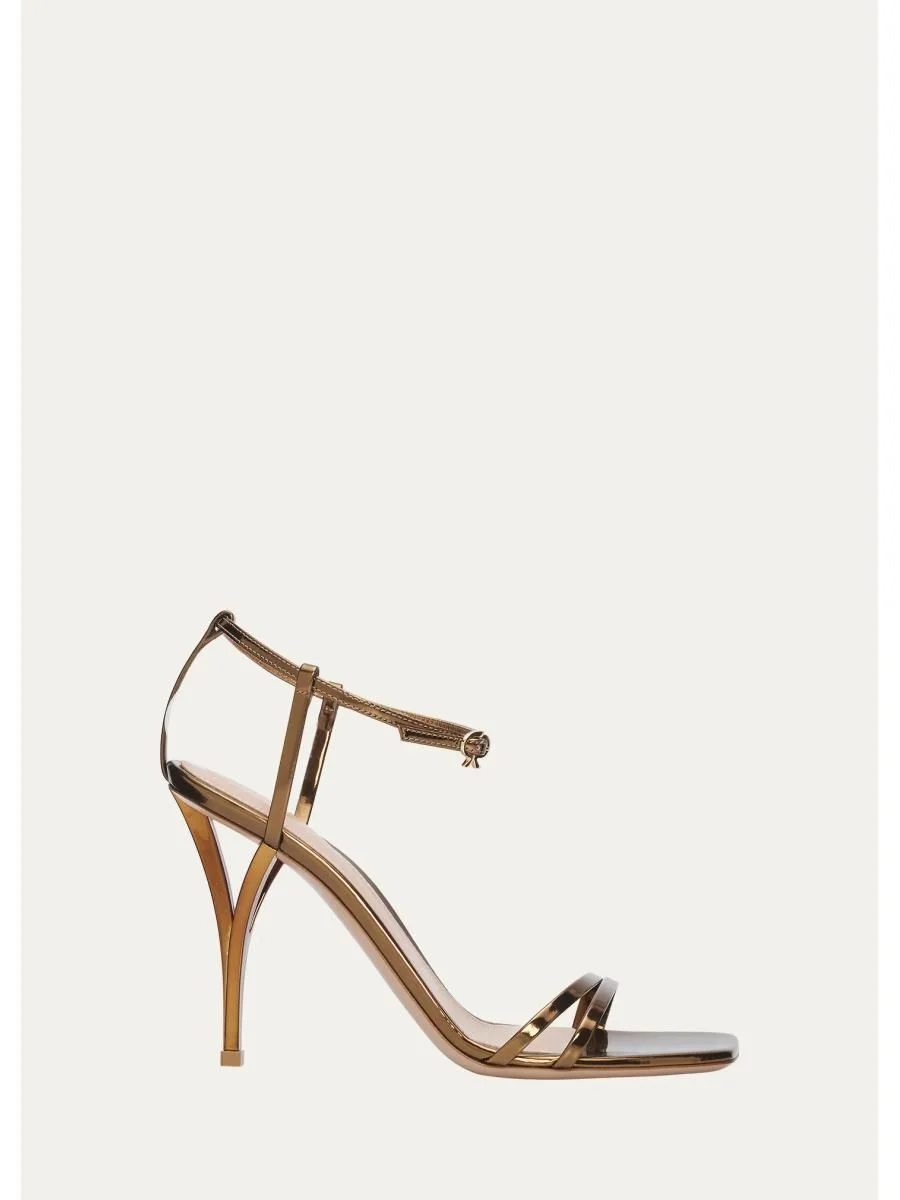 95mm Metallic Leather Ankle-Strap Sandals - 1