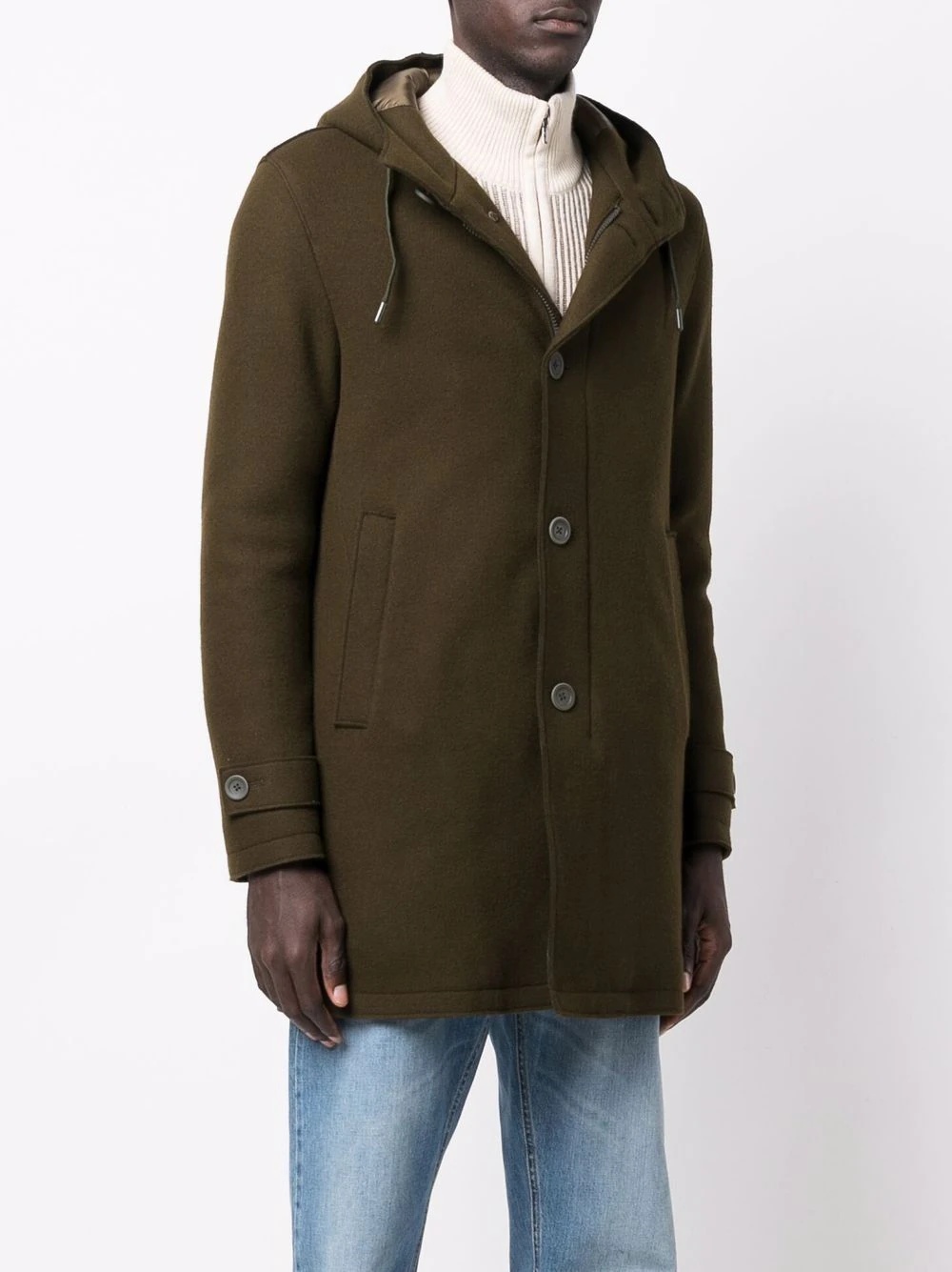 hooded single-breasted parka coat - 3