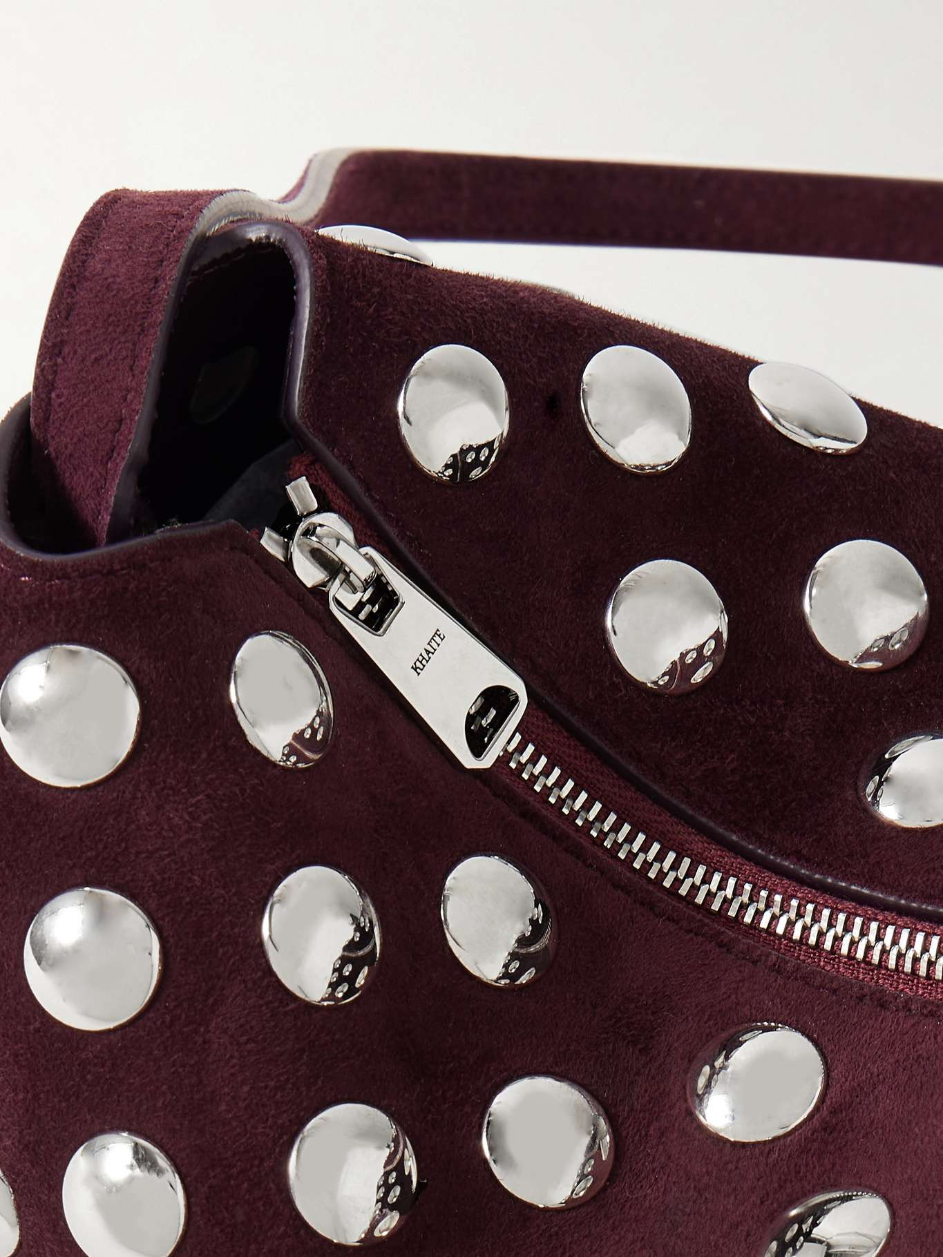 Lina medium studded suede shoulder bag Burgundy - 4