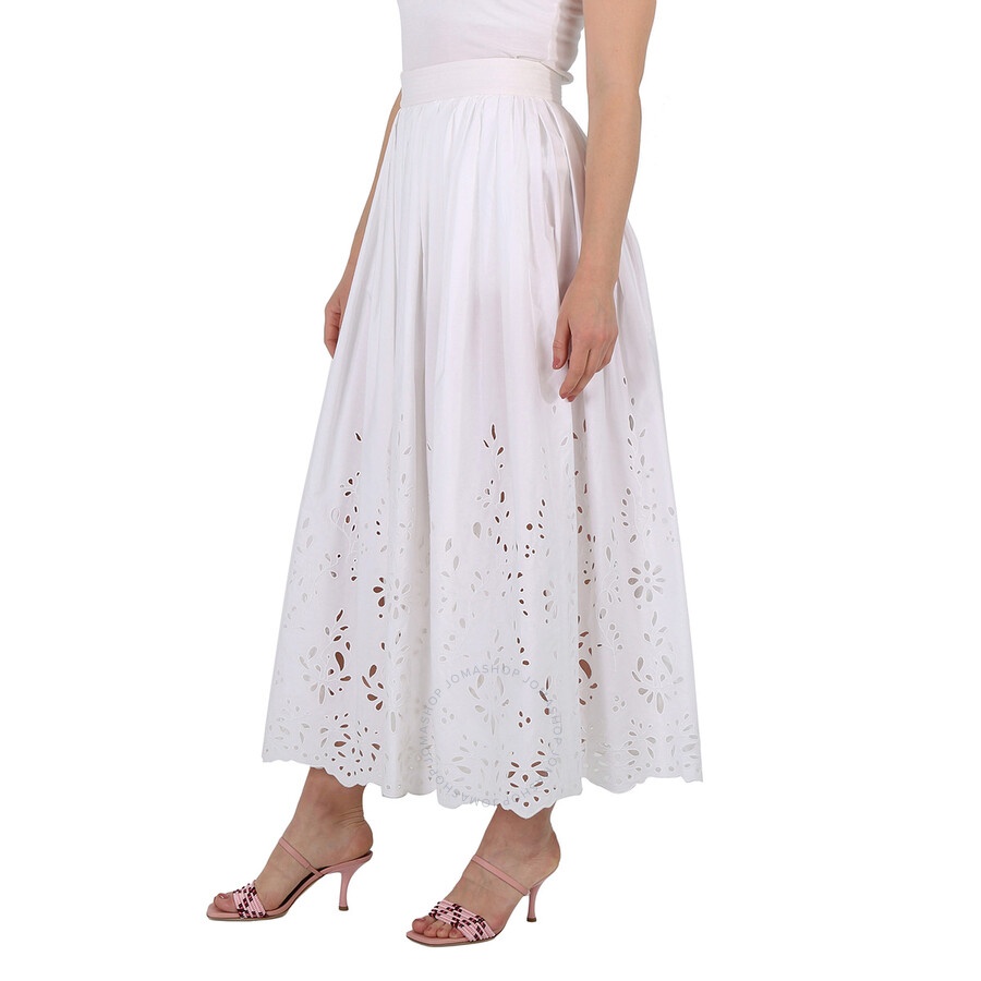 Chloe Ladies White Embroidered Mid-Length Skirt - 5