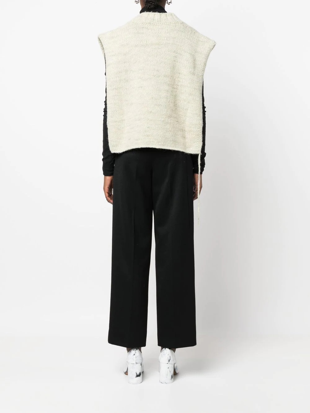 slit knitted V-neck vest - 4