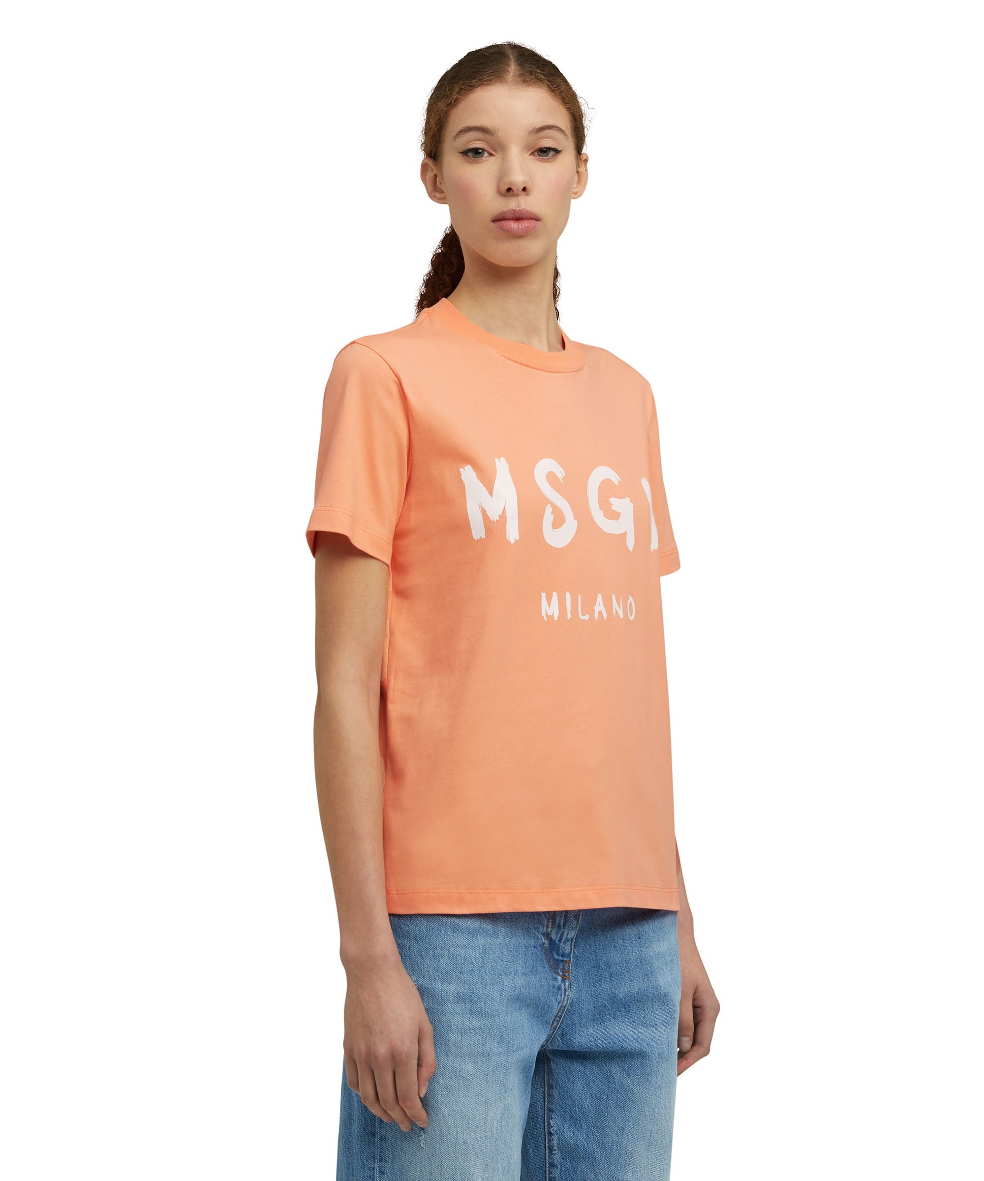 Cotton crewneck t-shirt with brushed MSGM logo - 3
