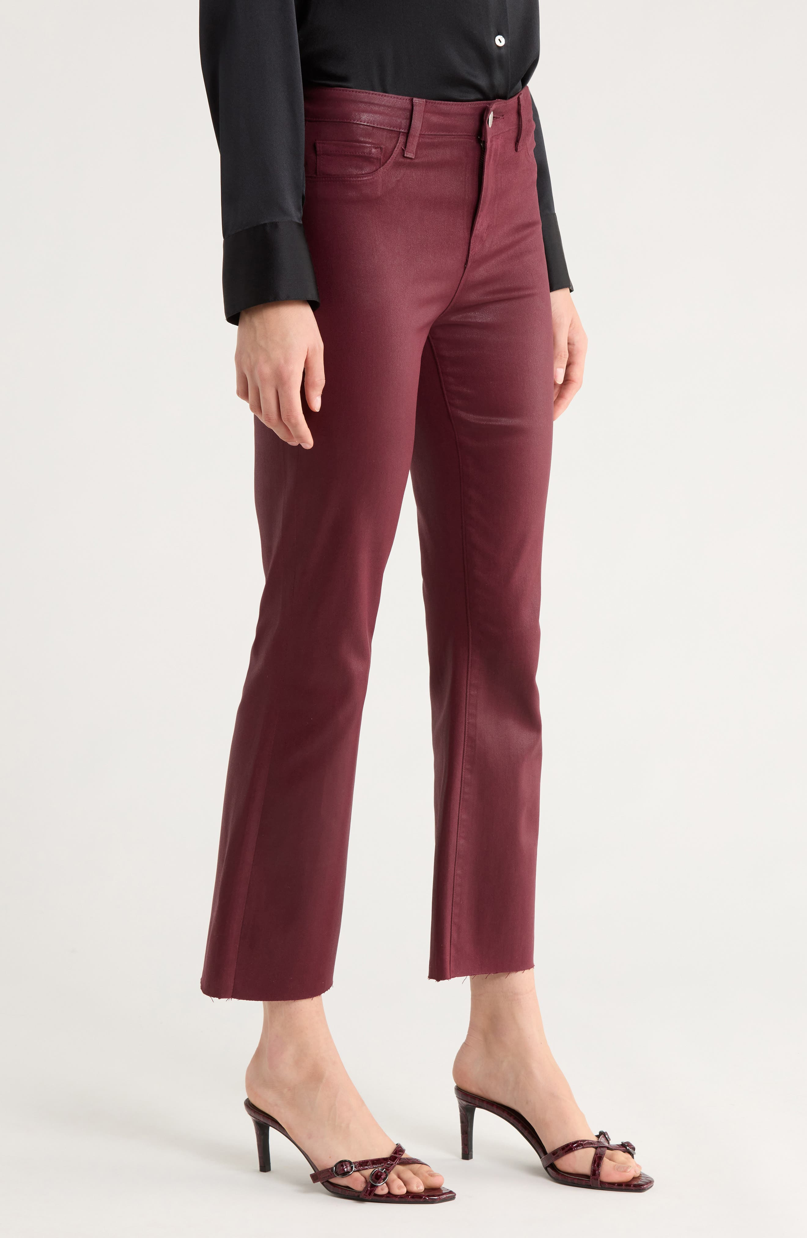 L'AGENCE Kendra Coated High Waist Crop Flare Jeans in Dark Port Coated at Nordstrom - 3