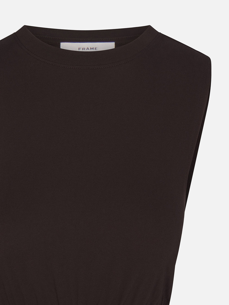 Banded Jersey Button Dress in Chocolate Brown 3