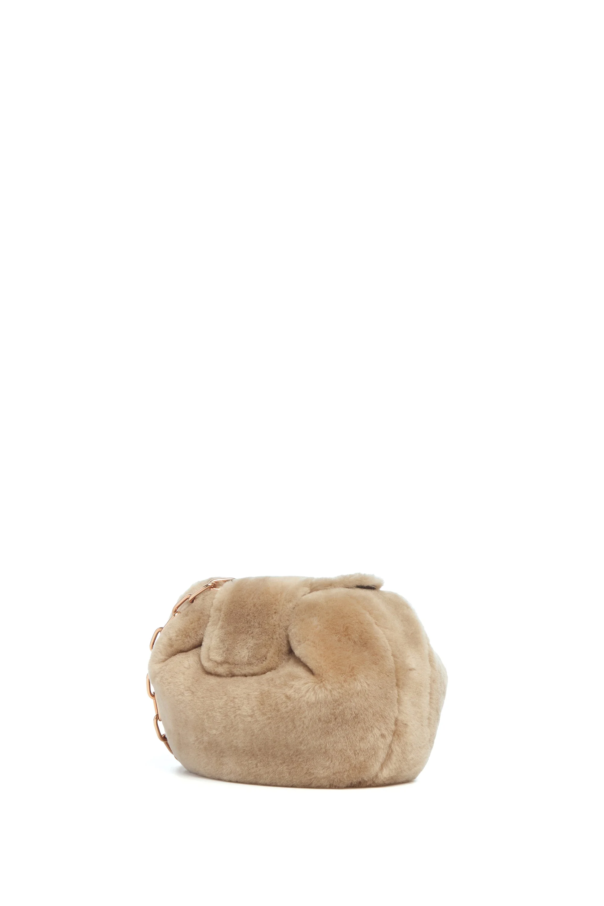 Soft Demi Clutch with Chain in Champagne Shearling - 1