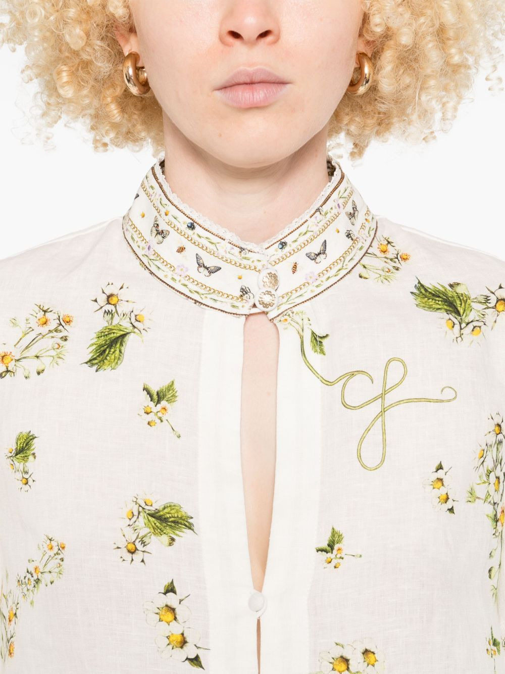 floral-print linen shirt - 5
