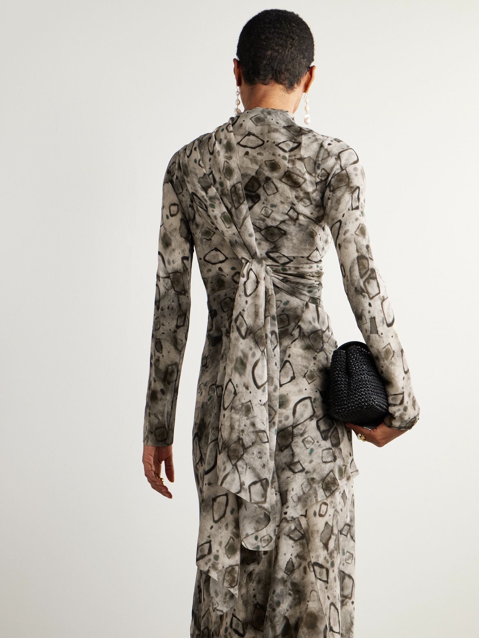 Meena printed silk-georgette wrap jacket Brown - 3