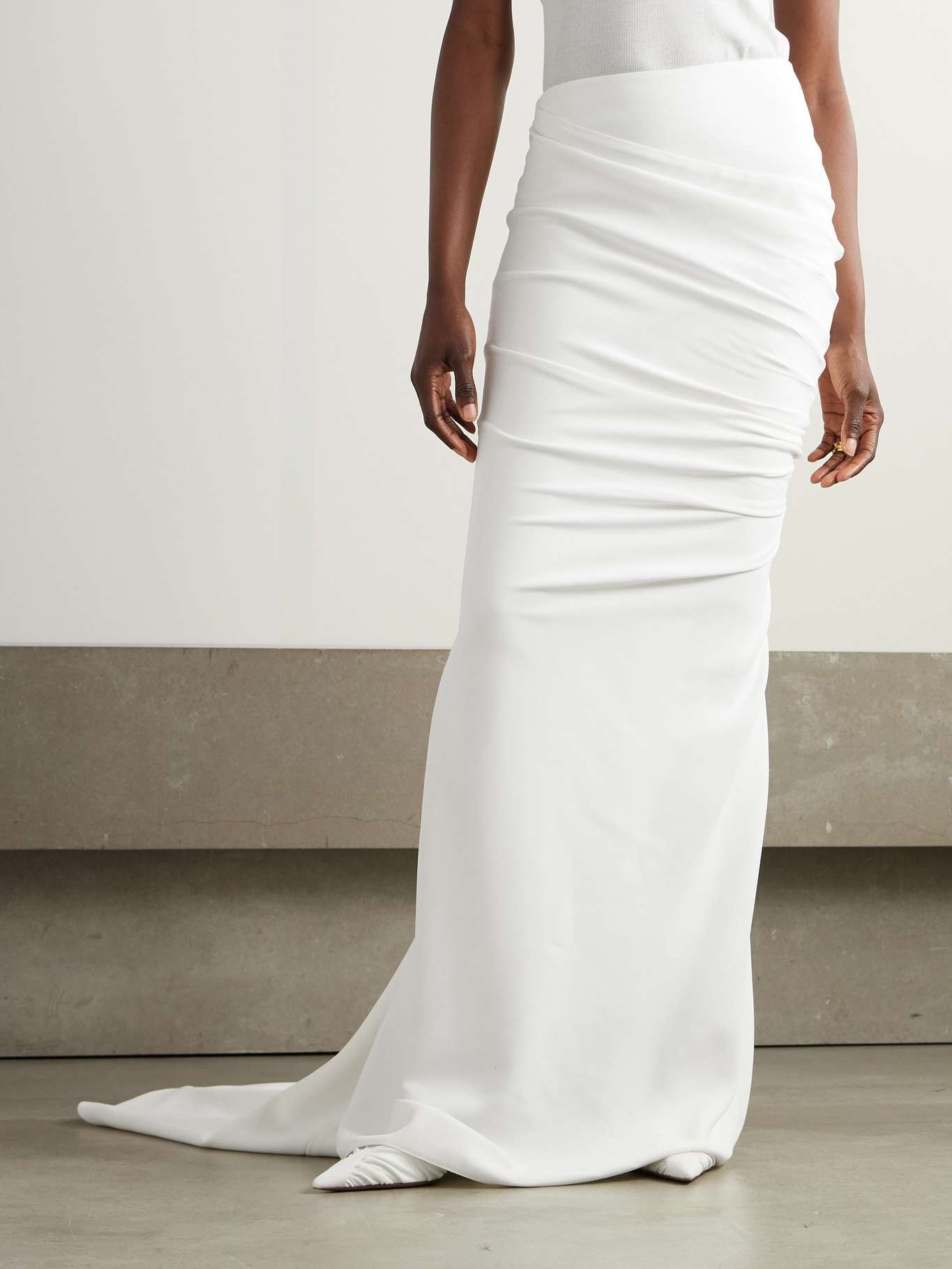 Train ruched crepe maxi skirt White - 3