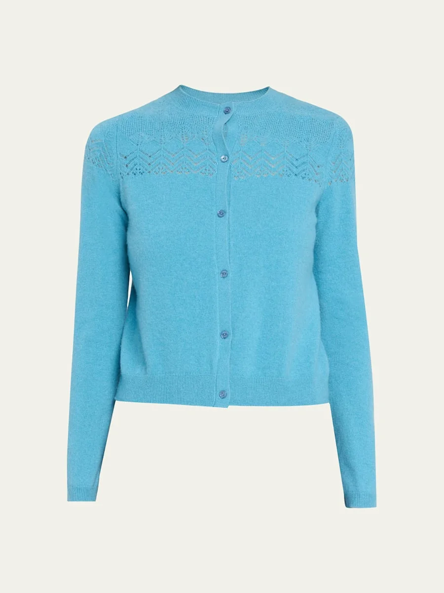Cassia Pointelle Knit Crewneck Cardigan - 1