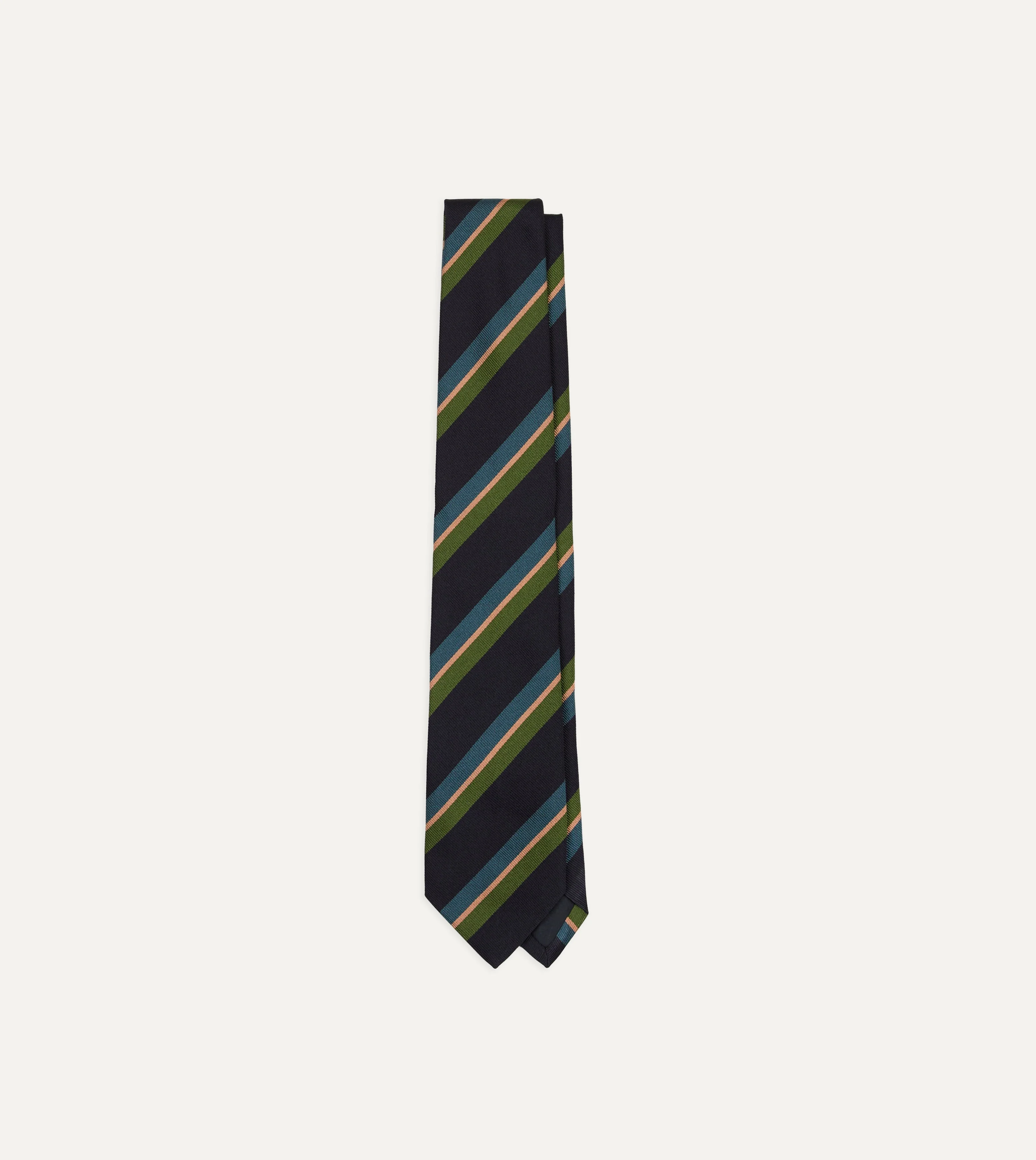 Navy, Green, Blue and Yellow Sandwich Stripe Repp Silk Tipped Tie - 1