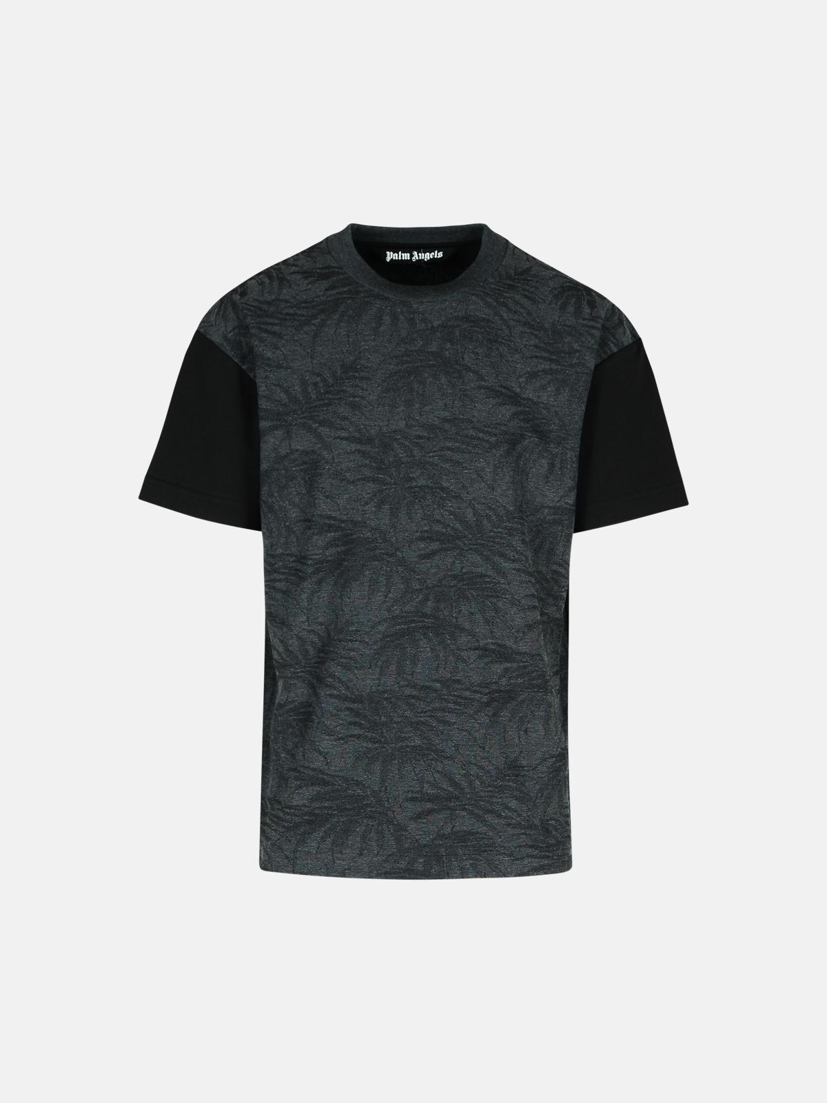 'PALMS CURVED' BLACK COTTON BLEND T-SHIRT - 1