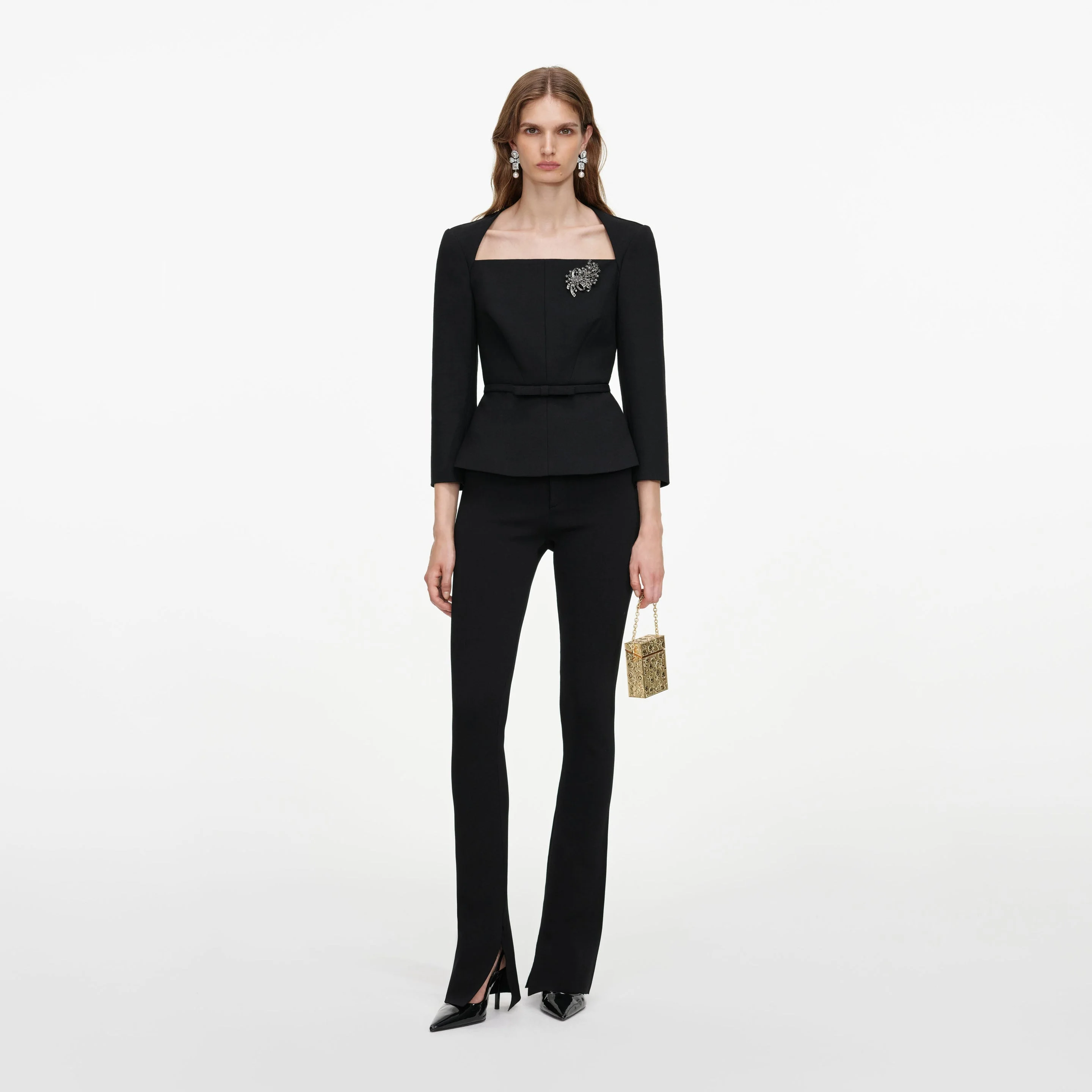 Black Tailored Brooch Top - 1
