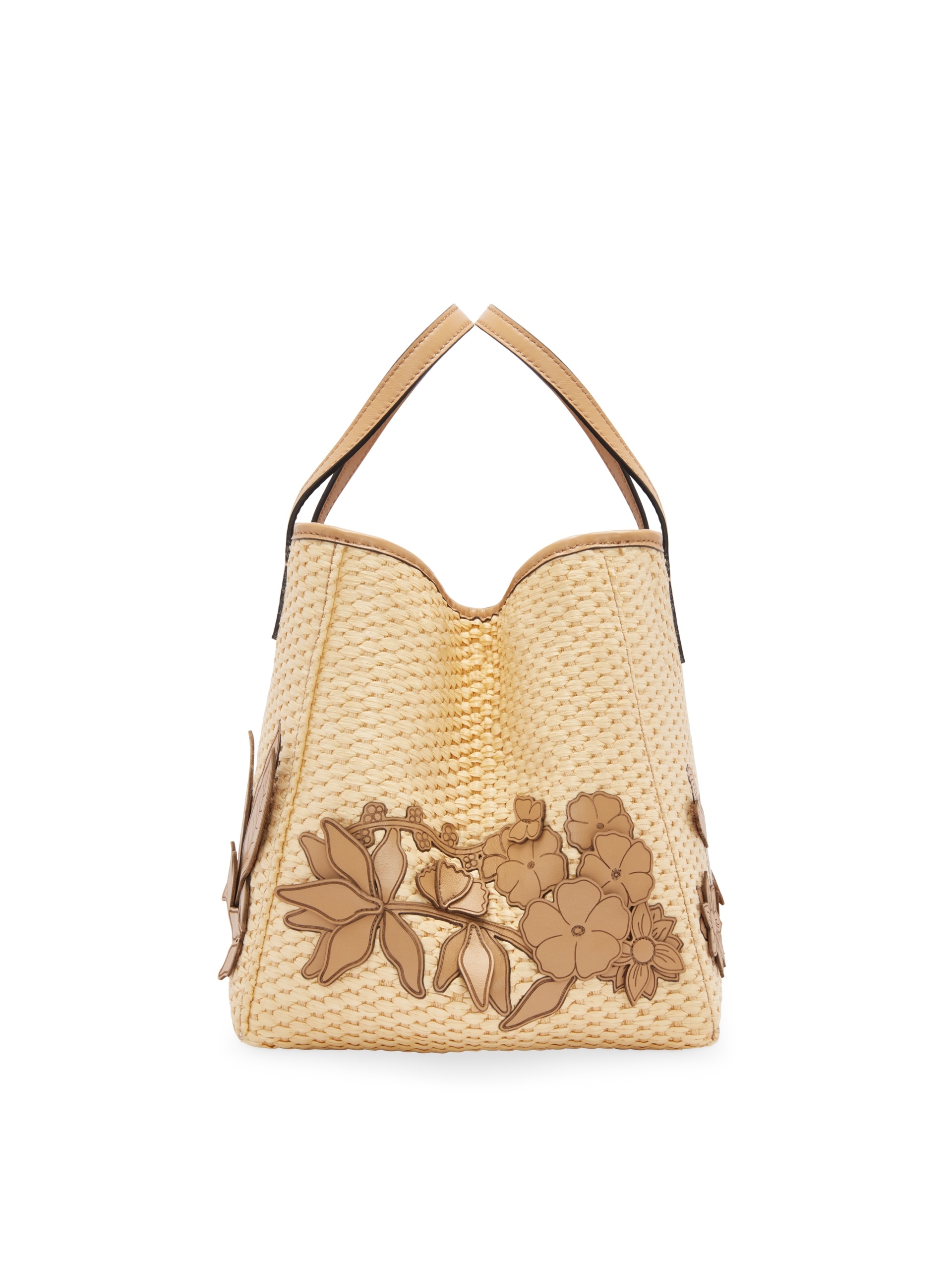 SMALL RAFFIA FLORAL APPLIQUE SQUARE TOTE - 4